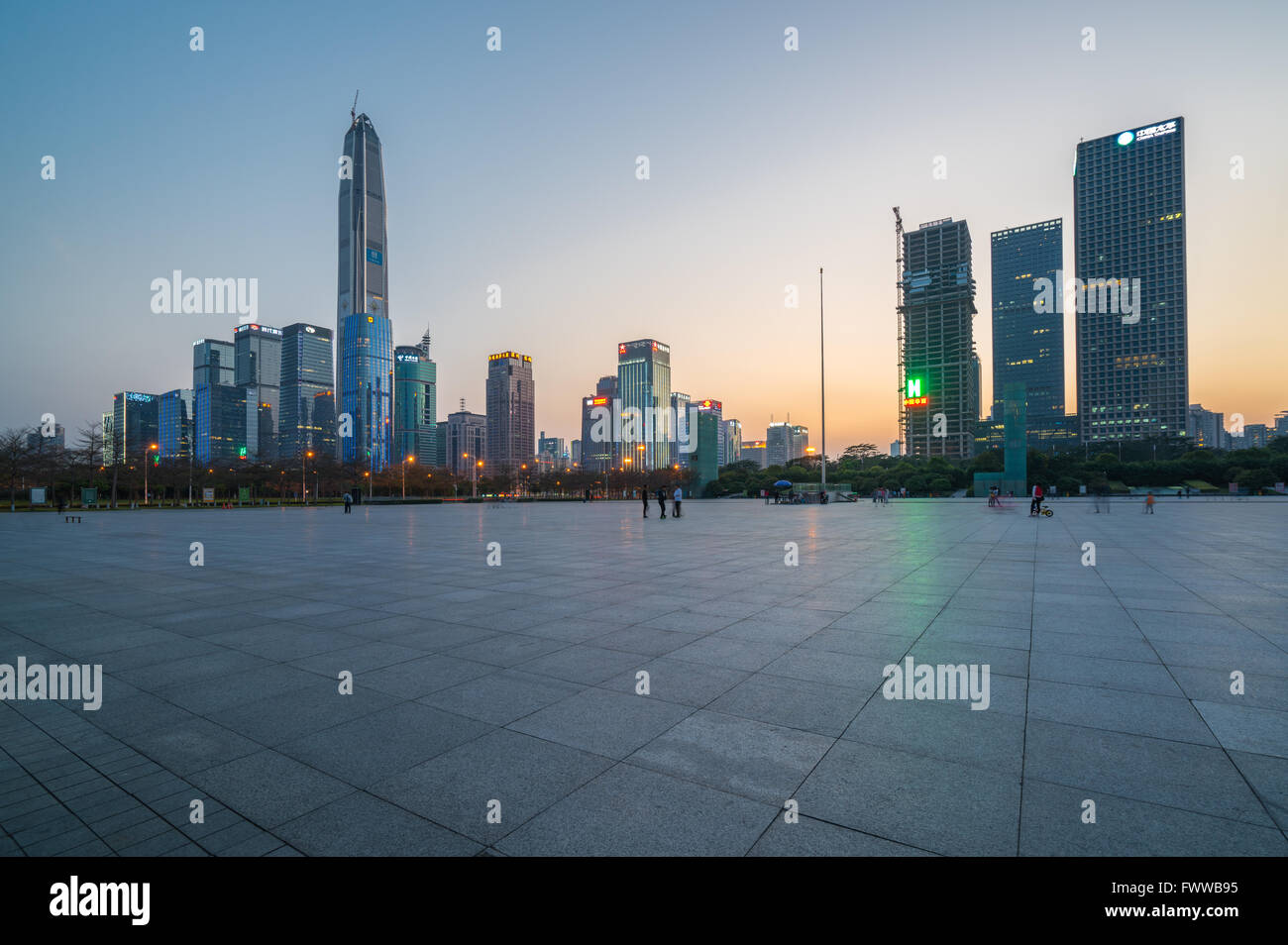Shenzhen skyline in the civil center square Stock Photo
