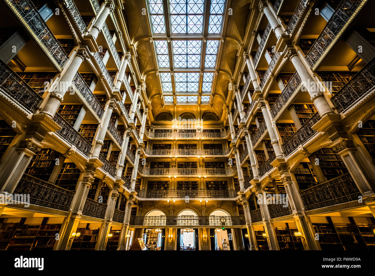 The interior of the Peabody Library, in Mount Vernon, Baltimore