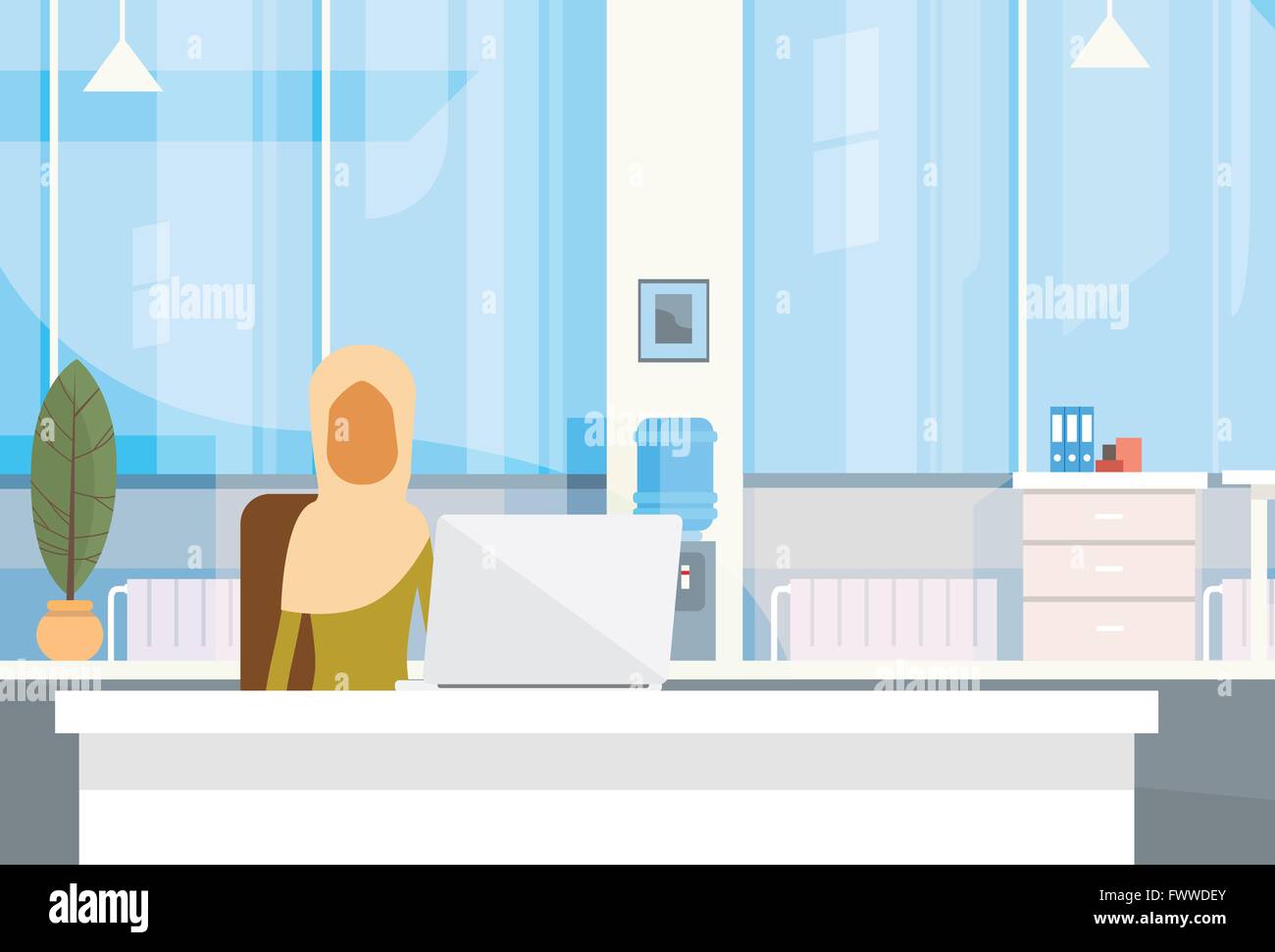 Arab Business Woman Sitting Desk Muslim Businesswoman Office Working ...