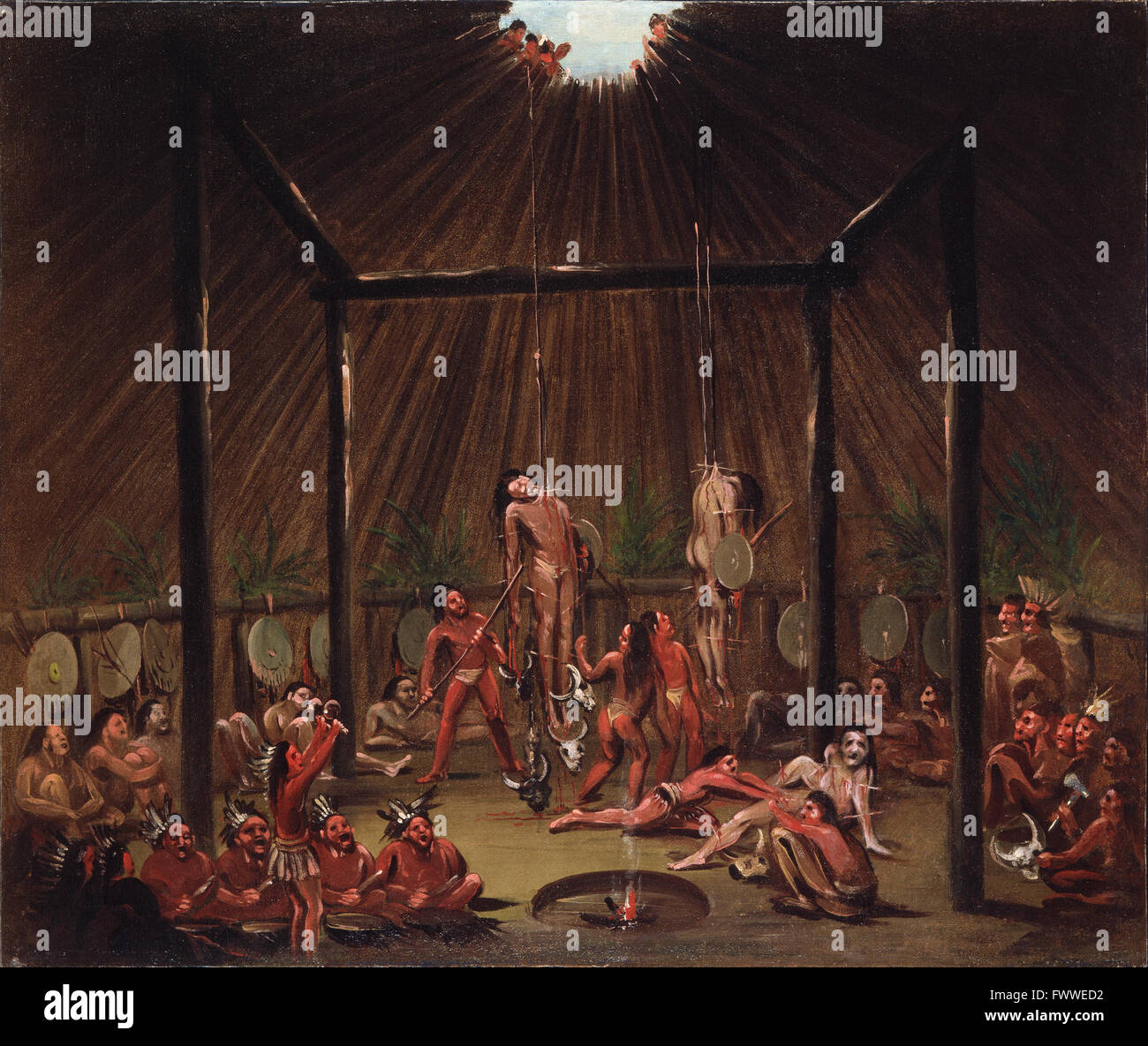 George Catlin - The Cutting Scene, Mandan O-kee-pa Ceremony - Denver Art Museum Stock Photo