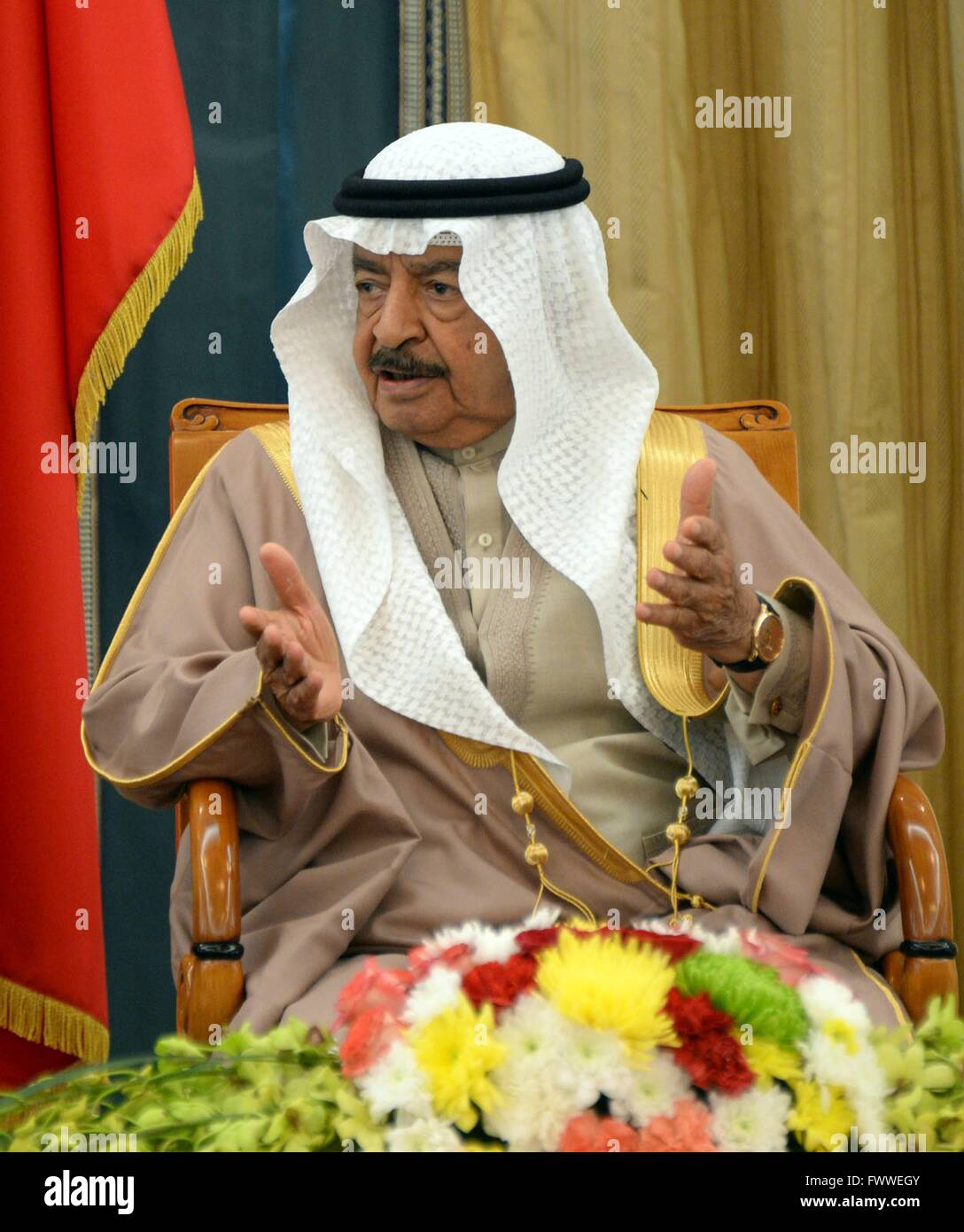 Bahraini Prime Minister Prince Khalifa bin Salman Al Khalifa during a meeting with finance and