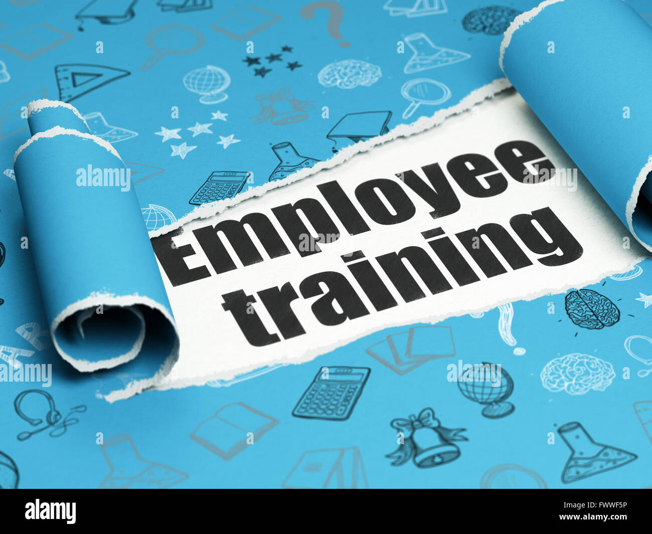 New Topic Training Text Learning concept: black text Employee Training under the piece of torn ...