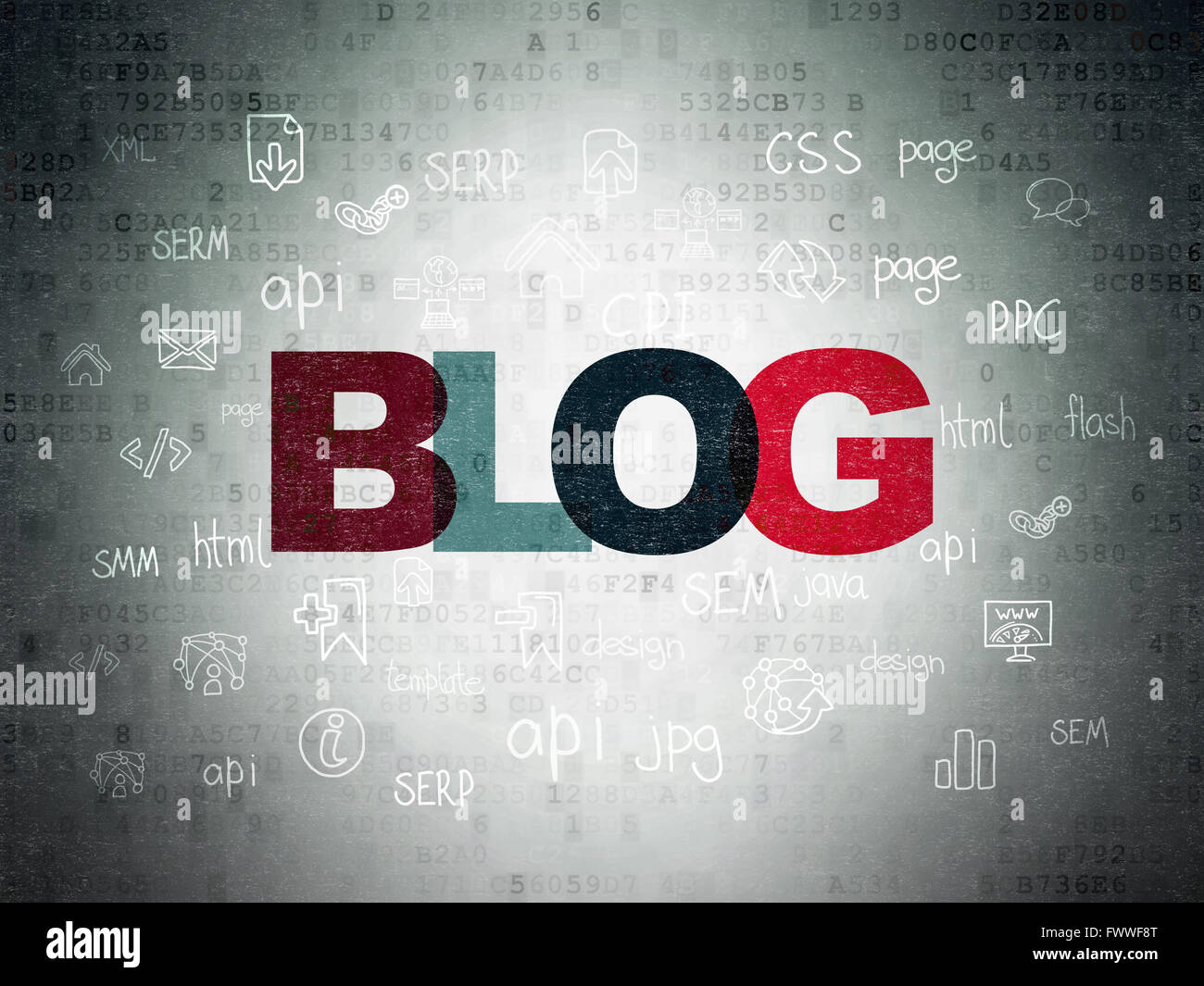 Web development concept: Blog on Digital Paper background Stock Photo ...