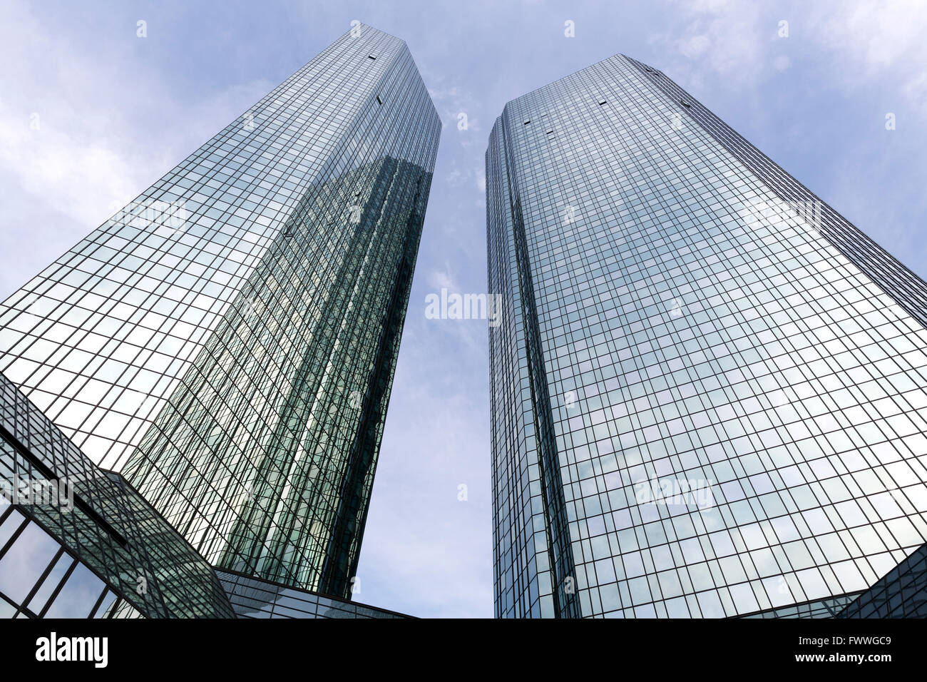 Deutsche Bank headquarters, mirrored high-rise towers, Frankfurt am Main, Hesse, Germany Stock Photo