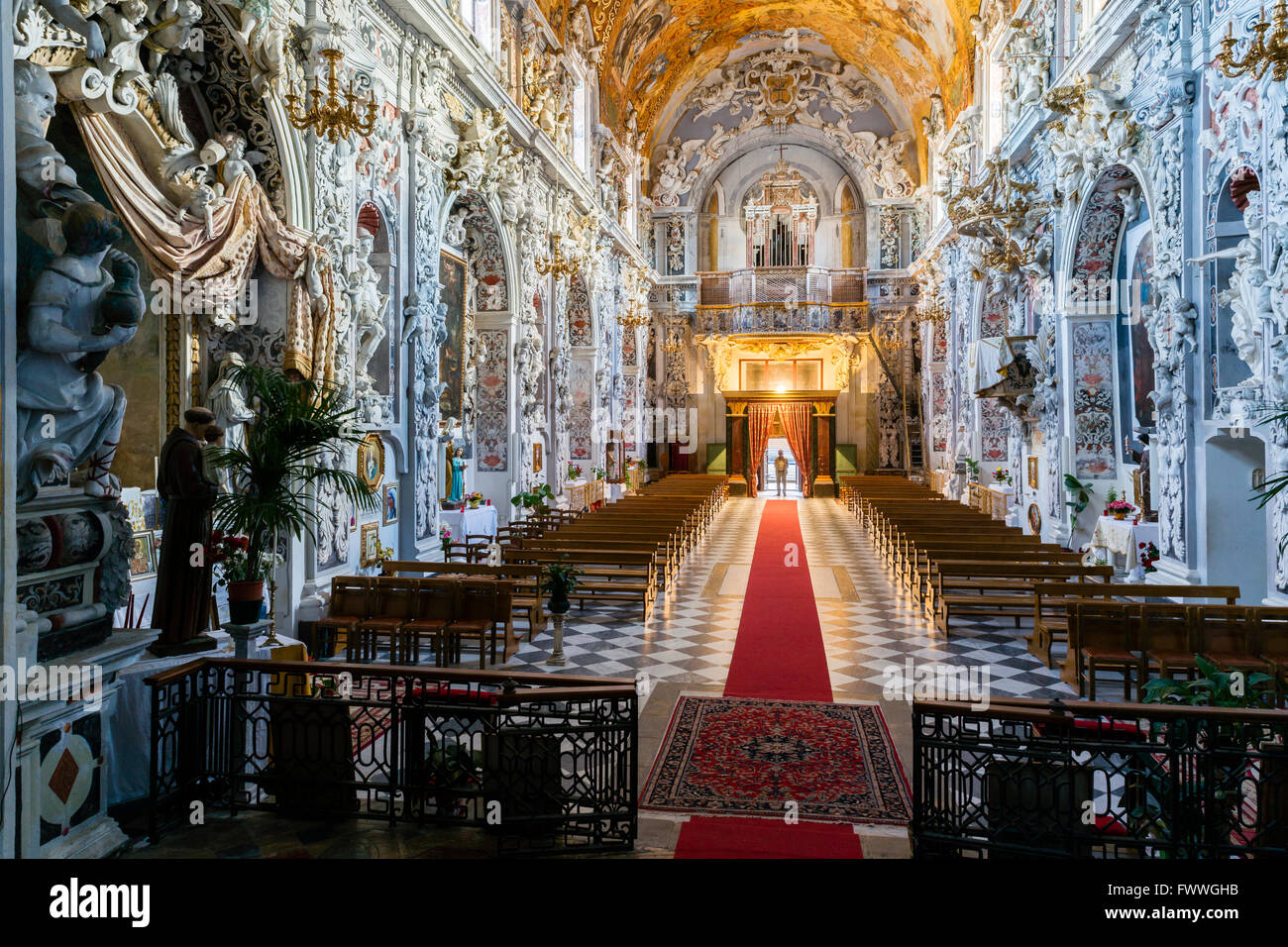Baroque interior, Chiesa di San Francesco, St. Francis Church, Mazara del Vallo, Province of Trapani, Sicily, Italy Stock Photo