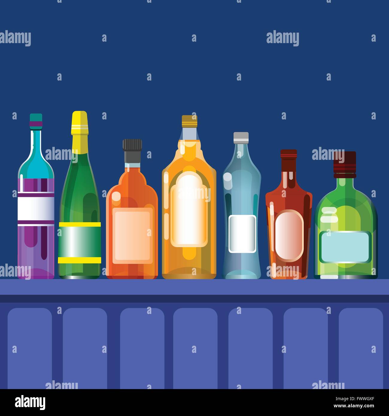Bar Counter With Alcohol Drink, Bottle Set Collection Stock Vector ...