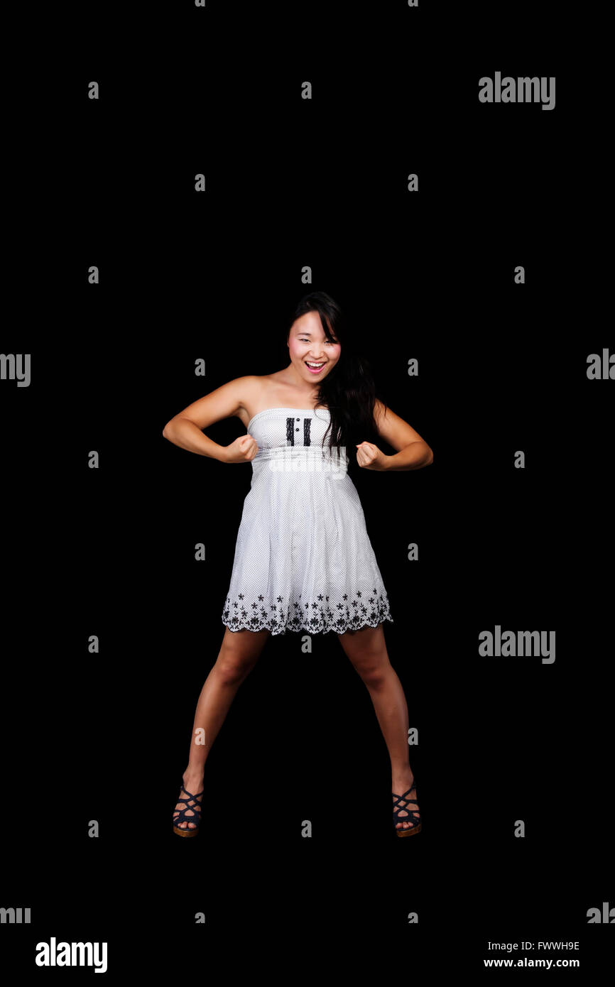 Young Japanese American Woman Standing White Dress Stock Photo