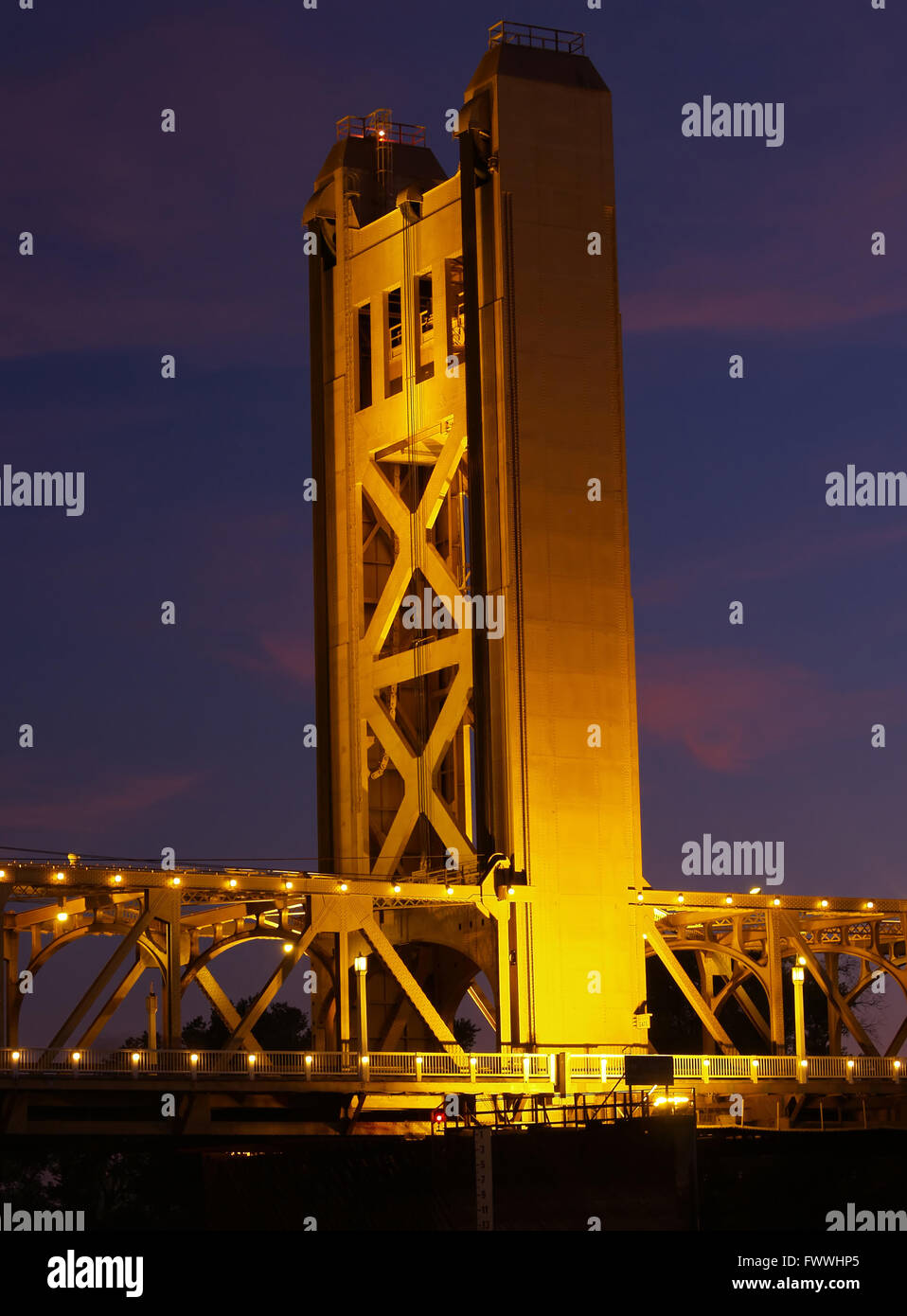 Bridge Tower at night in Sacramento CA Stock Photo - Alamy