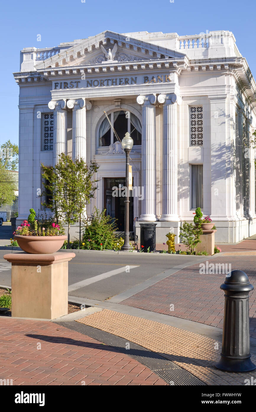 Winters' famous First Northern Bank is a community bank. T Stock Photo