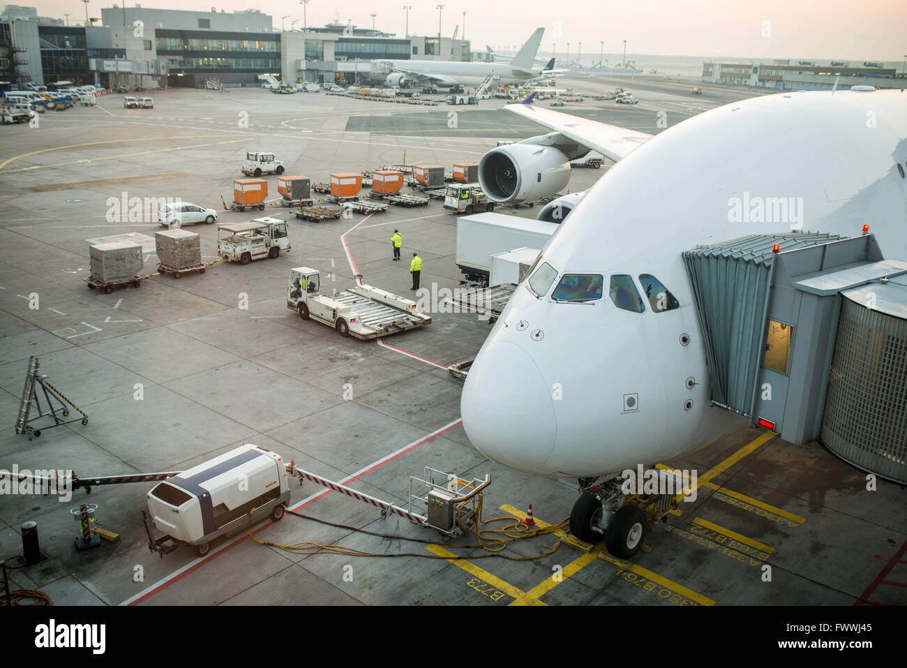 Airplane parking at gate in Frankfurt airport, Germany Stock Photo - Alamy