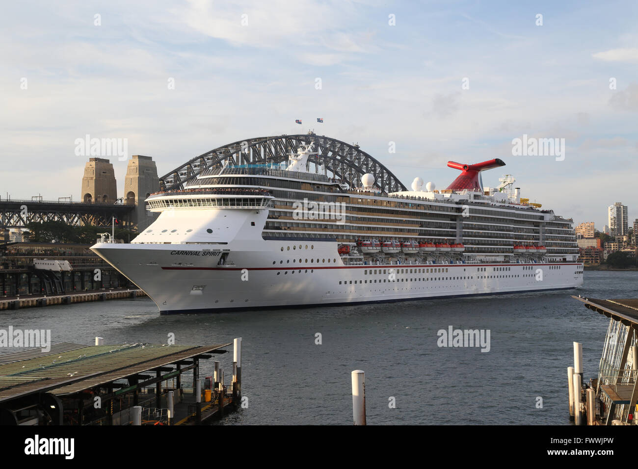 Sydney, Australia. 2 March 2016. The Carnival Spirit cruise ship arrived in Sydney & docked at the Overseas Passenger Terminal. Stock Photo