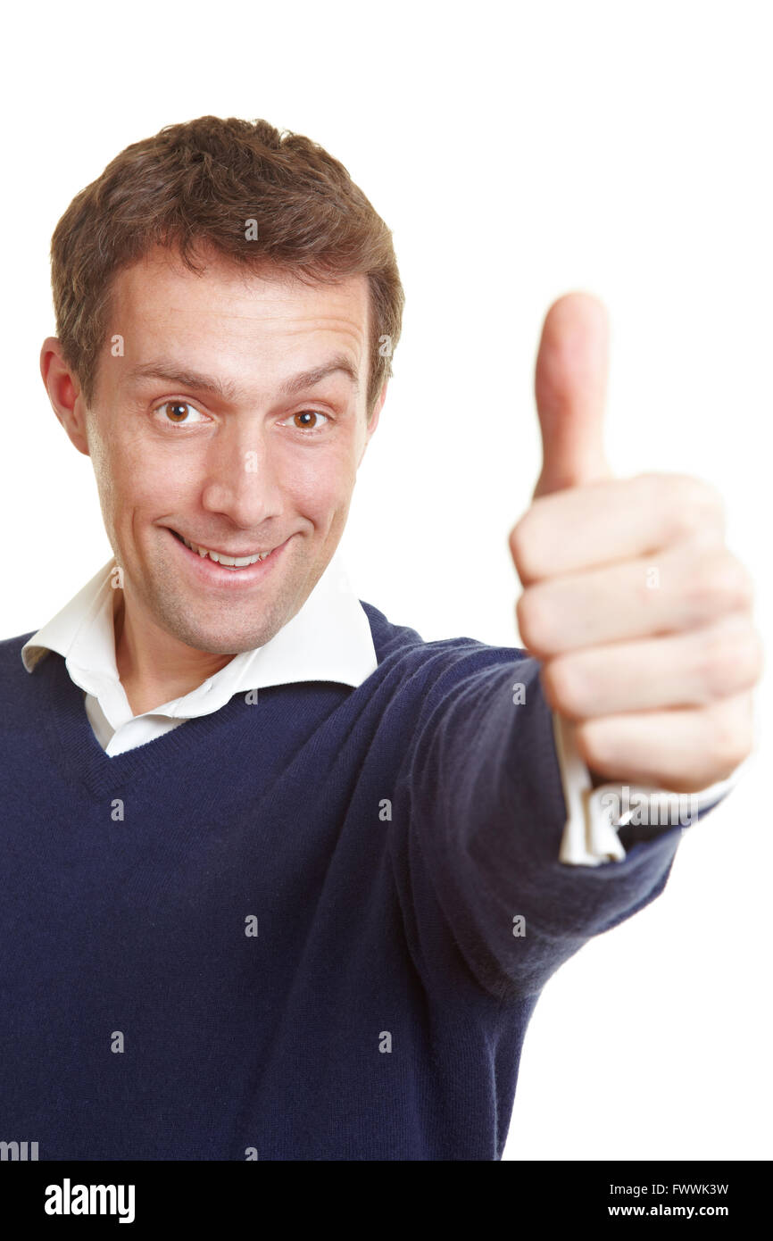 Happy winning man holding his thumbs up Stock Photo - Alamy