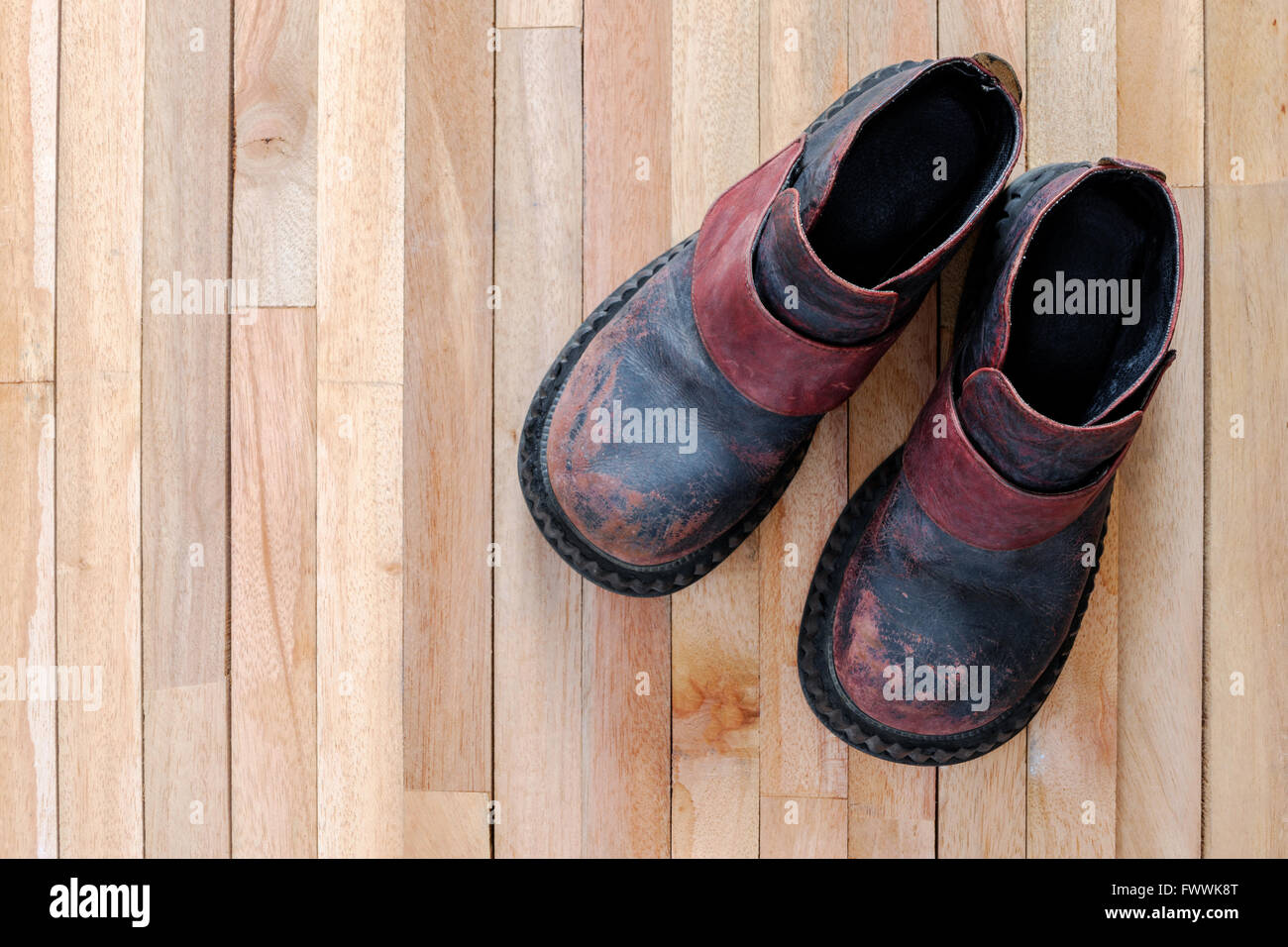 vintage boot on top of wooden Stock Photo Alamy
