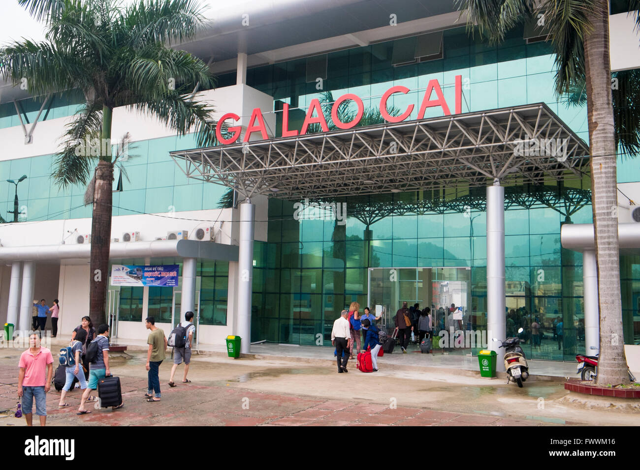 Lao Cai railway station where the overnight train from Hanoi arrives for those visiting the mountain town Sapa,north Vietnam Stock Photo