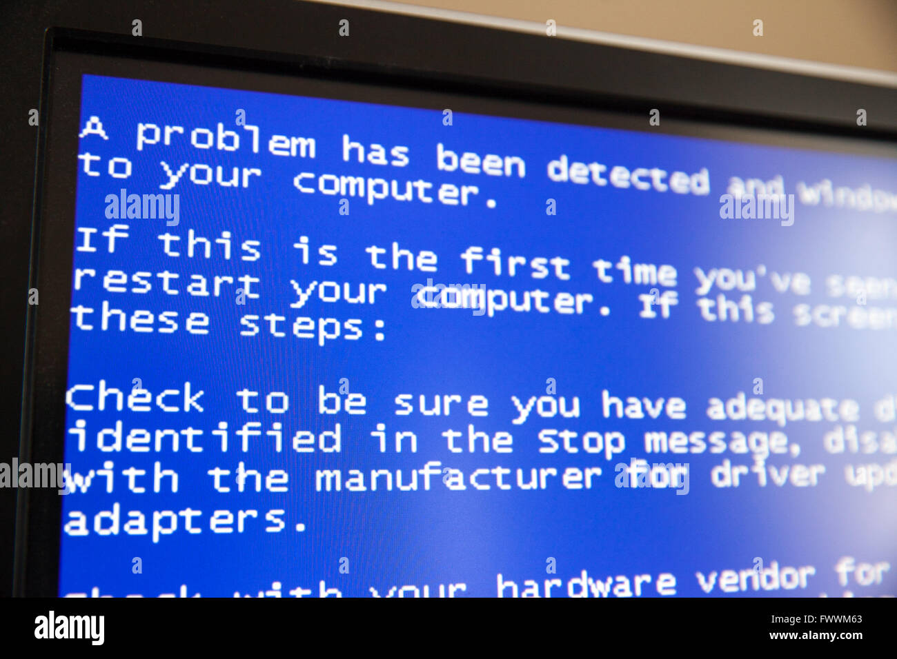 Blue screen of death on Windows computer Stock Photo