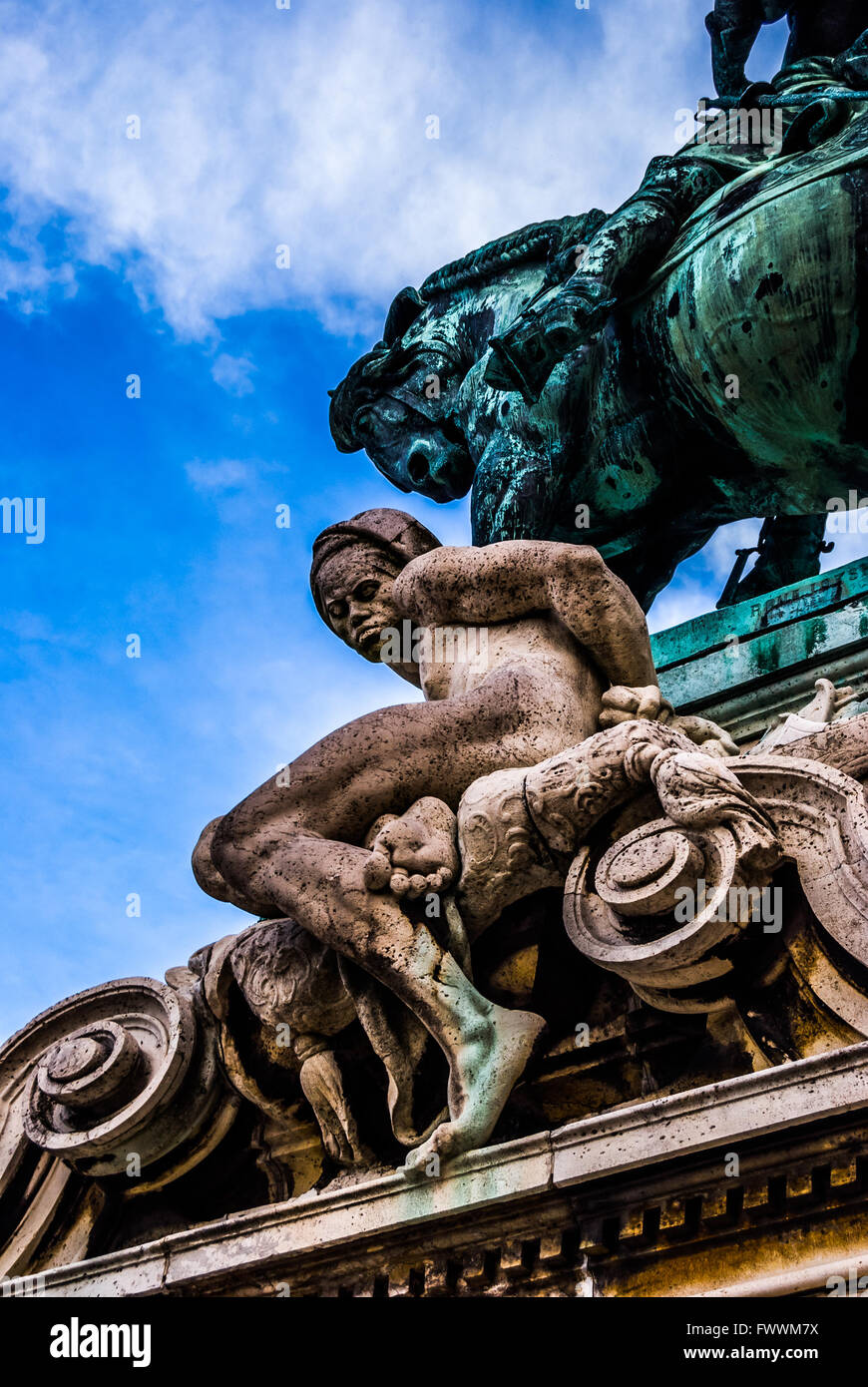 Detail of the statue of Savoyai Eugen in Budapest. Stock Photo
