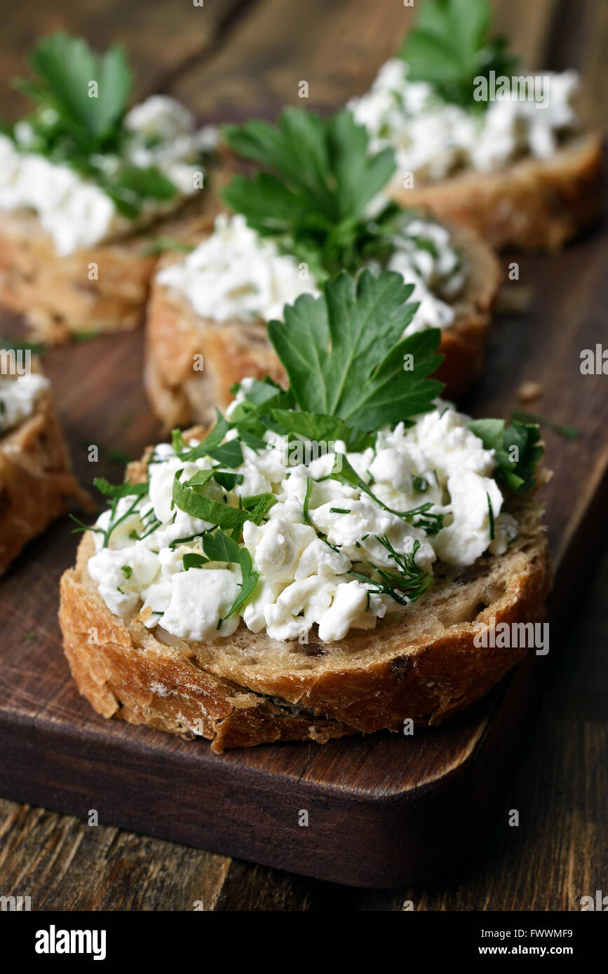 Healthy food whole grain bread with curd cheese and green herbs Stock Photo Alamy