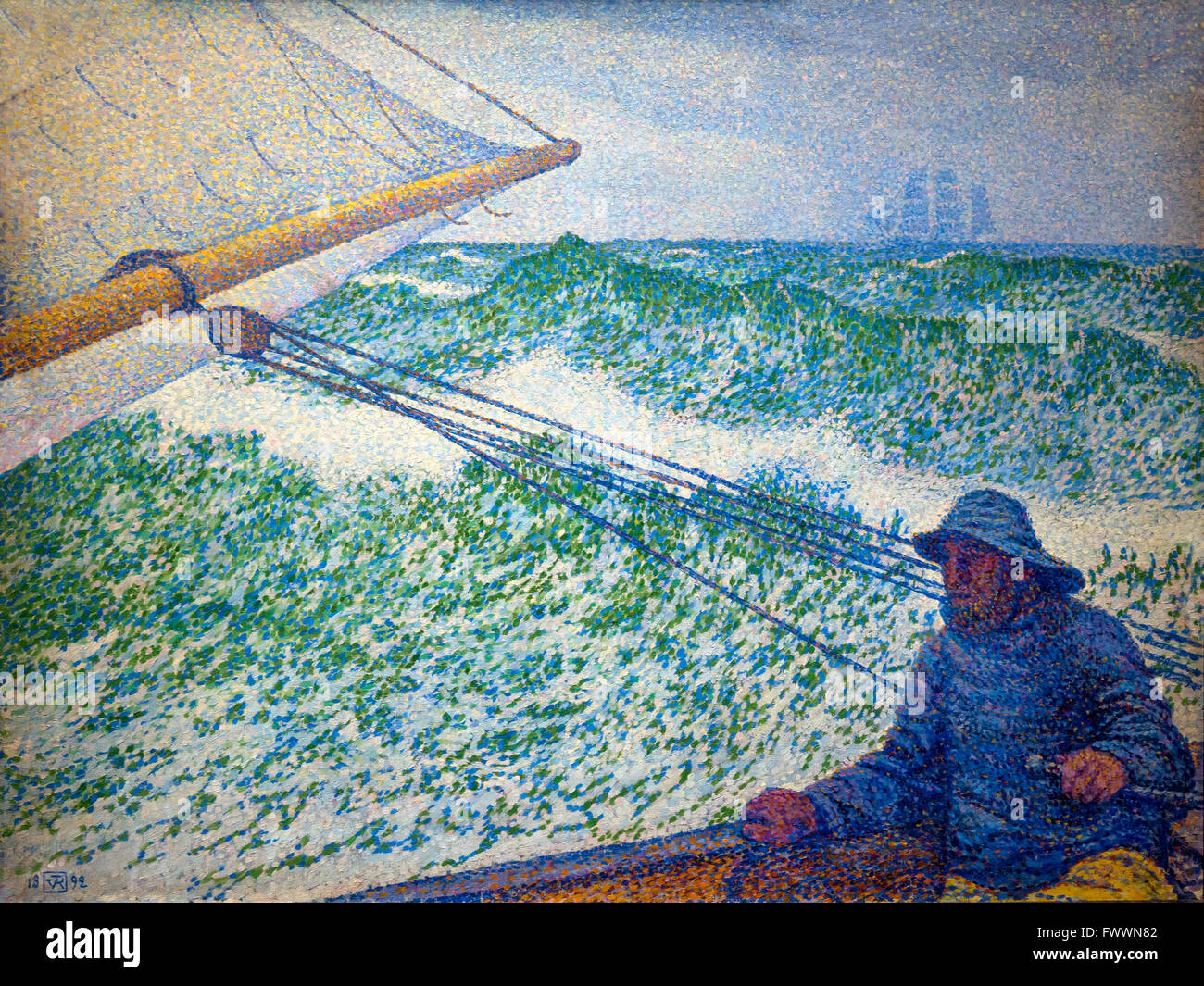 The man at the tiller, L'Homme a la Barre, by Theo van Rysselberghe, 1892, Musee D'Orsay, Paris, France, Europe Stock Photo