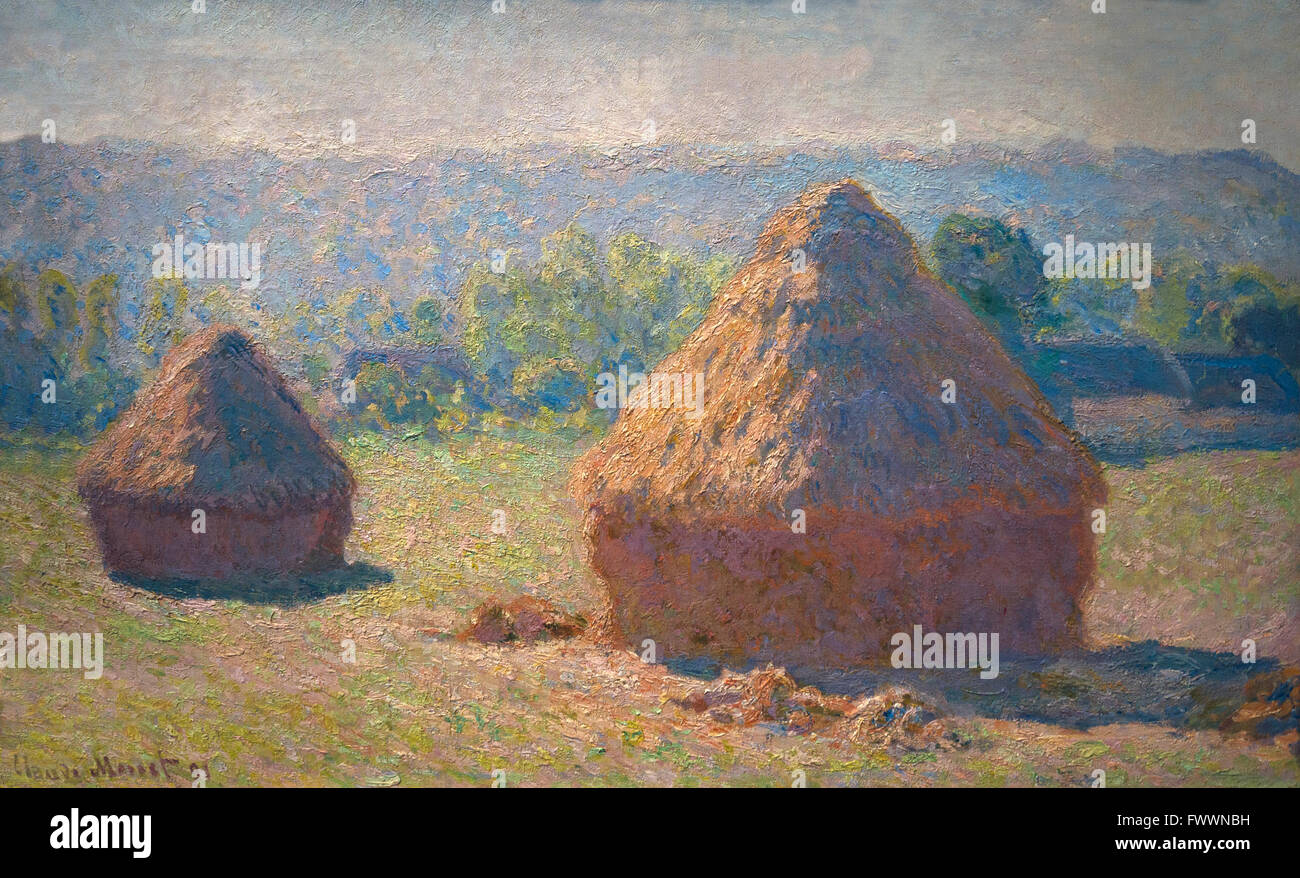 Haystacks, end of summer, Meules, fin de l'ete, by Claude Monet, 1890, Musee D'Orsay, Paris, France, Europe Stock Photo
