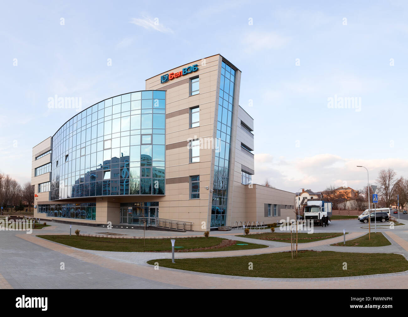 Gomel, Belarus - March 29, 2016: Modern building BelVEB bank. Stock Photo