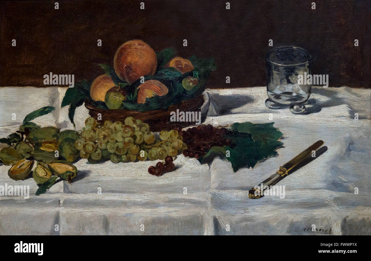 Still-life with Fruit on a Table, Nature morte, fruits sur une table, by Edouard Manet, 1864 Musee D'Orsay Paris France Europe Stock Photo