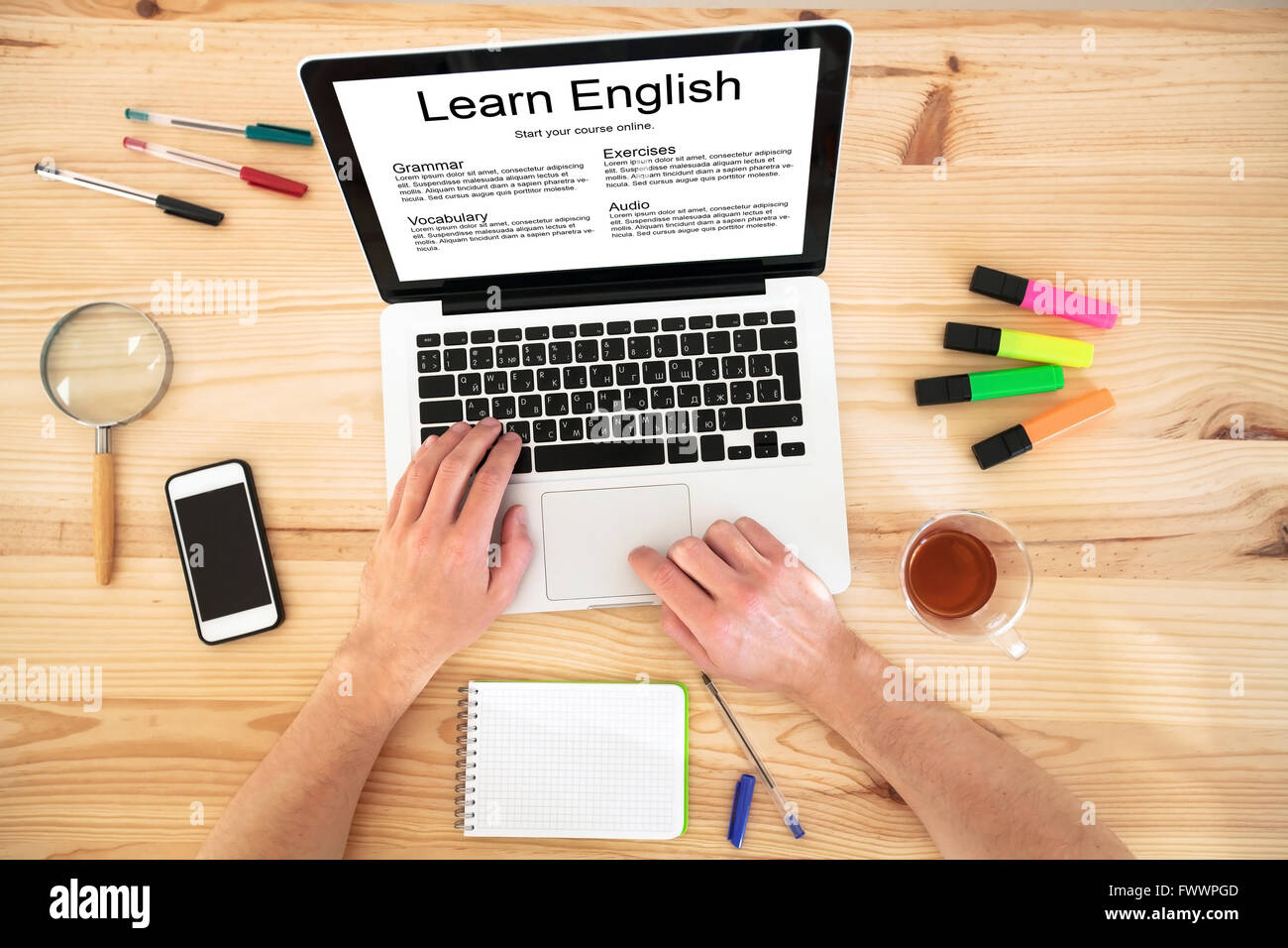 learn english online, concept, language courses on internet Stock Photo