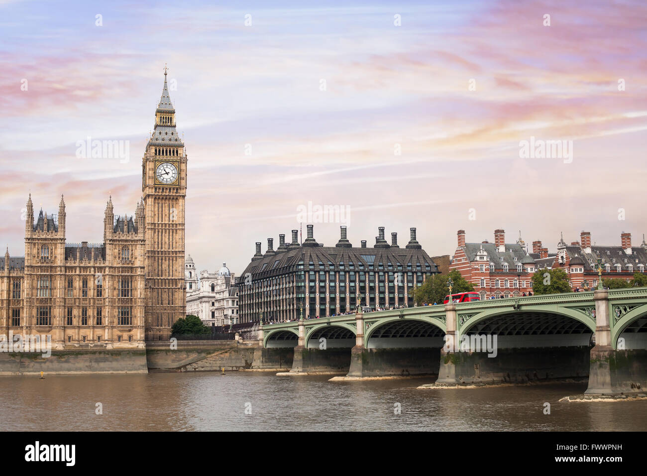 London Beautiful View UK Big Ben Tower River And Bridge Stock Photo 