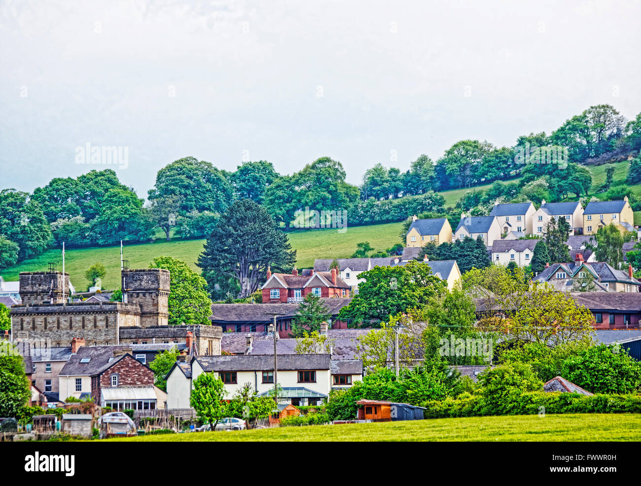 Village with Old houses in Brecknockshire in Brecon Beacons in South