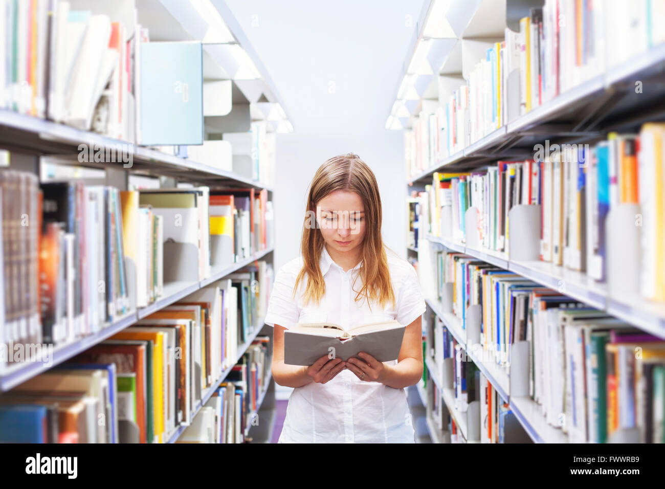 university education concept, student in the library or bookshop Stock Photo