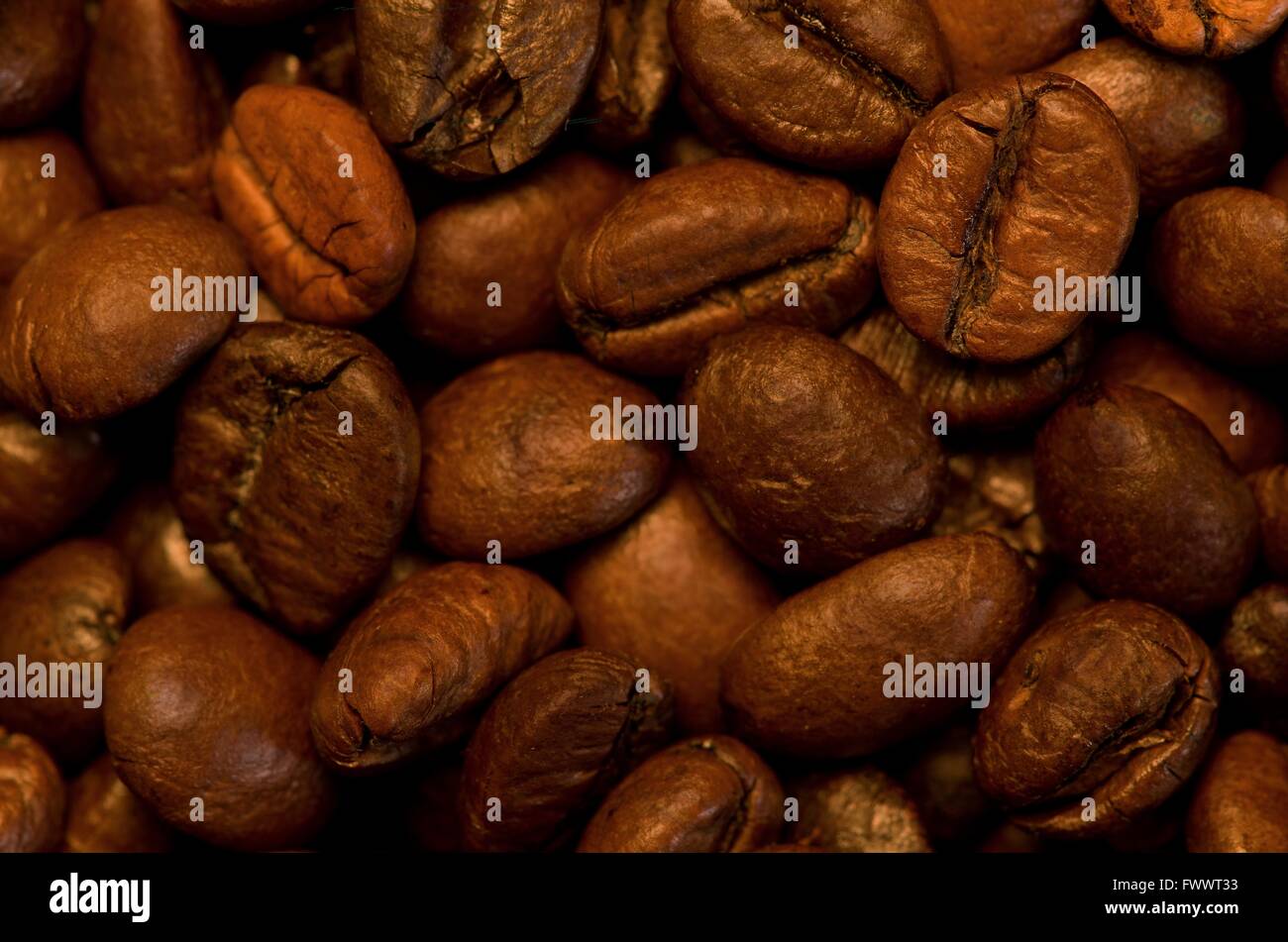 several roasted coffee seeds like texture and background Stock Photo