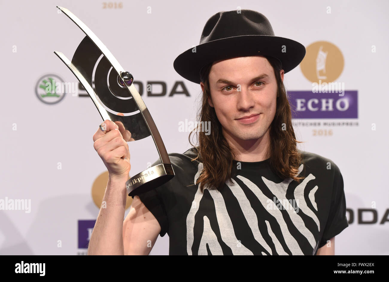 Berlin, Germany. 7th Apr, 2016. British singer James Bay poses with his
