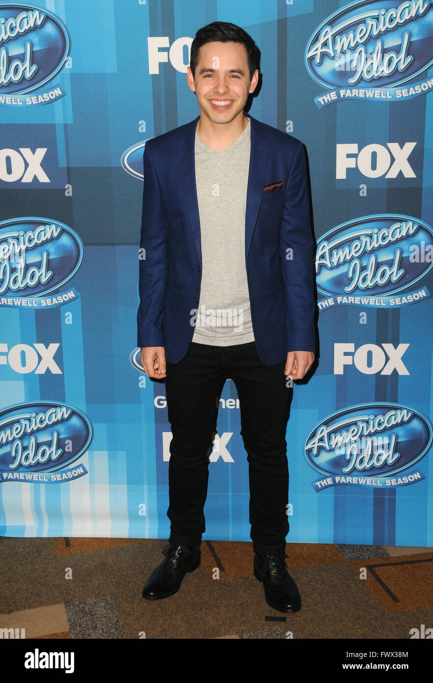 April 7, 2016 - Hollywood, CA, United States - 07 April 2016 - Hollywood, California - David Archuleta. Arrivals for FOX's ''American Idol'' Finale For The Farewell Season held at The Dolby Theater. Photo Credit: Birdie Thompson/AdMedia (Credit Image: © Birdie Thompson/AdMedia via ZUMA Wire) Stock Photo