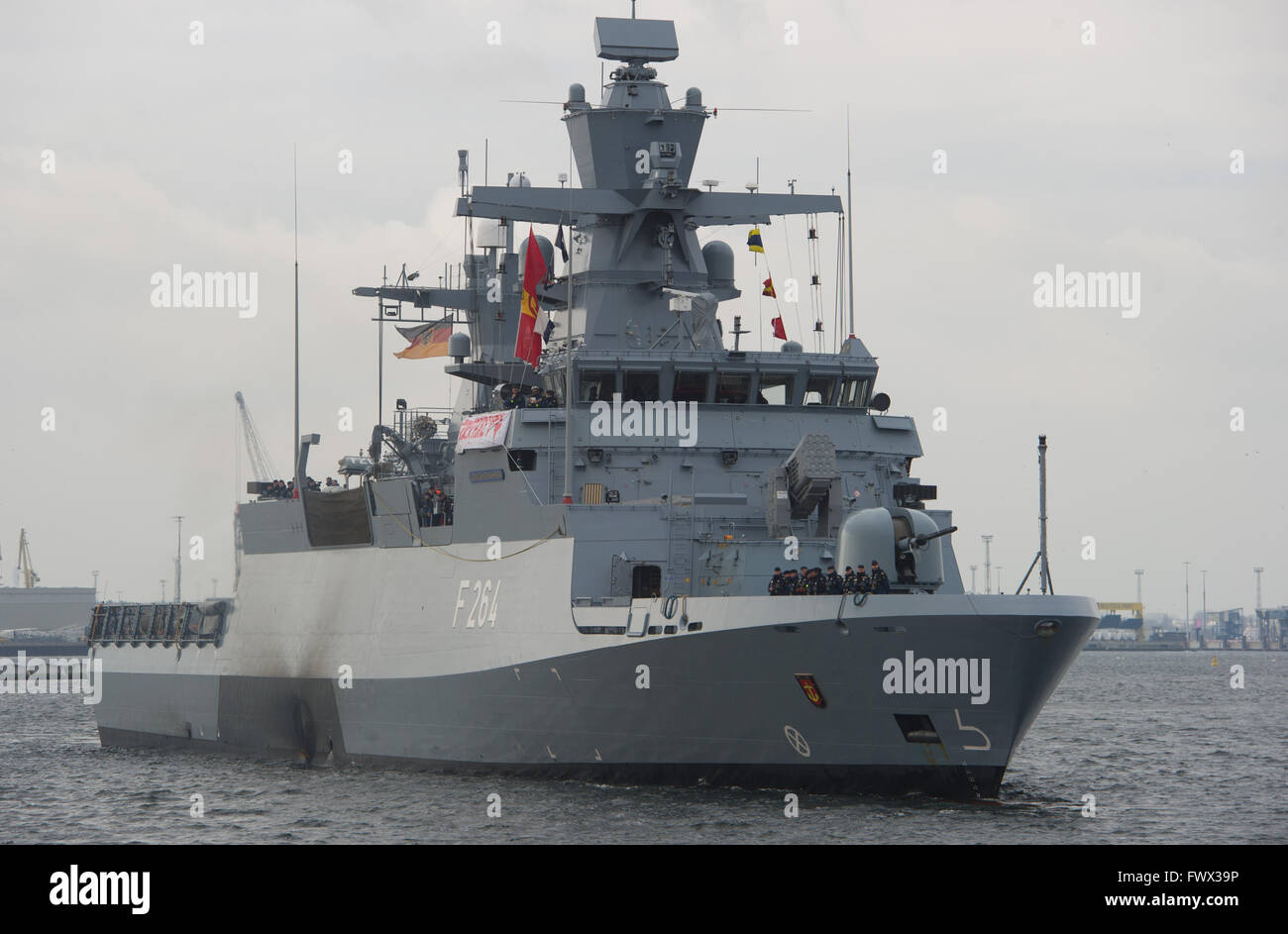 RostockWarnemuende, Germany. 8th Apr, 2016. The German navy vessel