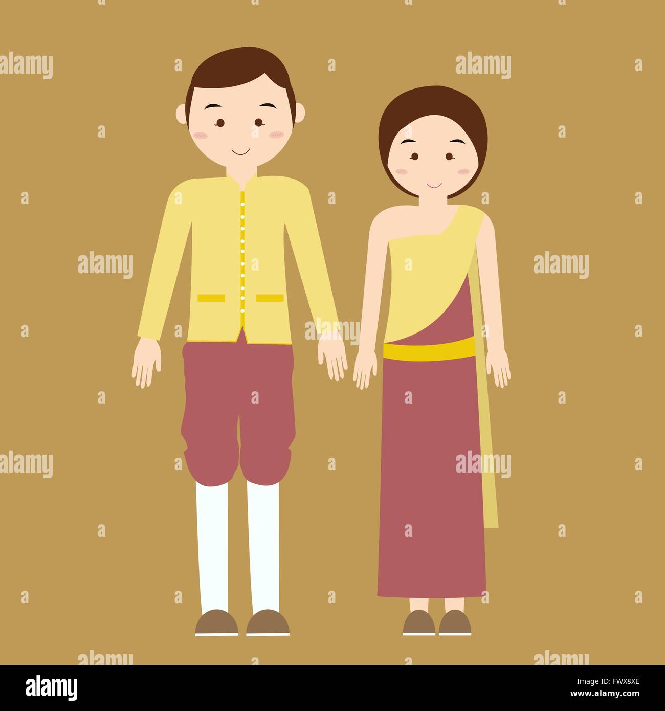 couple man woman wearing thai traditional costume clothes dress male ...