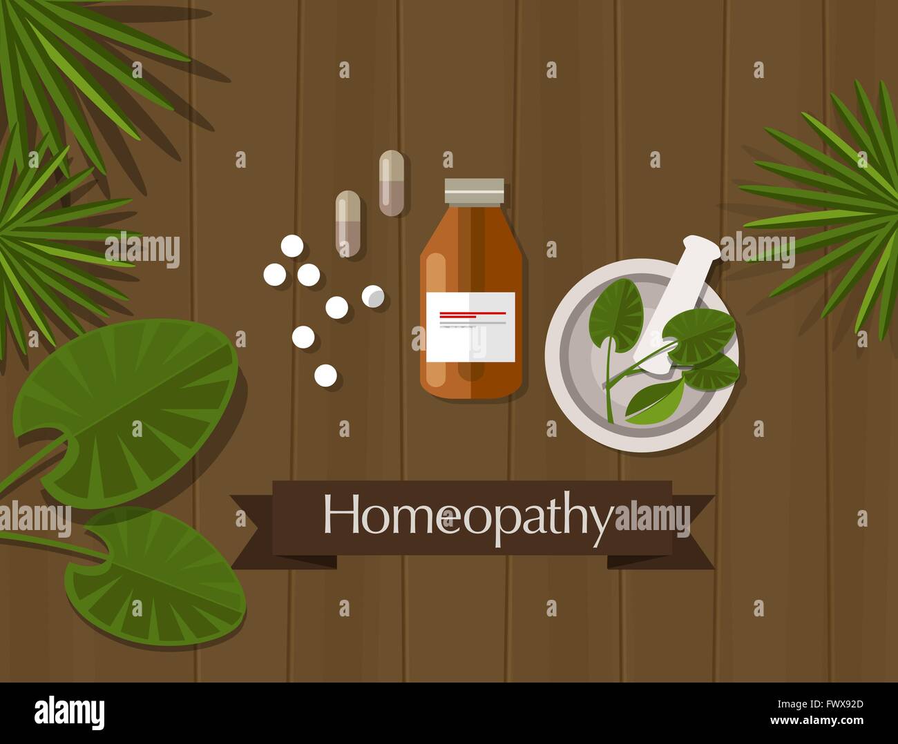 homeopathy natural herbal medicine alternative Stock Vector