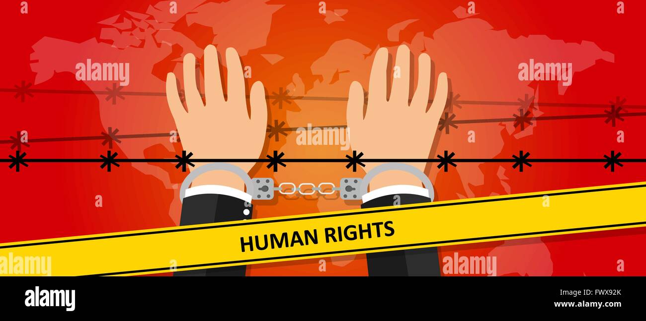 human rights freedom illustration hands under wire crime against humanity activism symbol handcuff Stock Vector