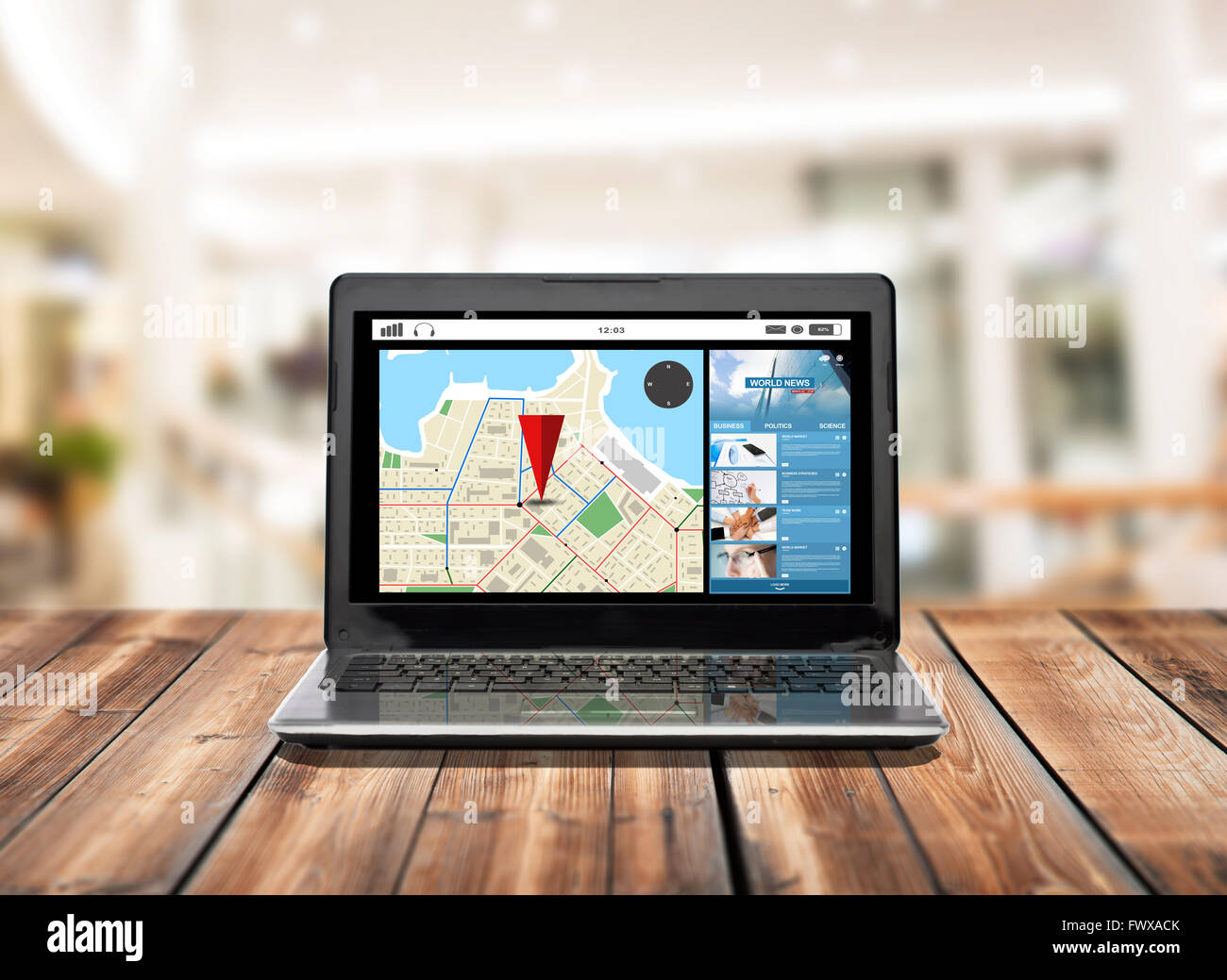laptop computer with gps navigator map on screen Stock Photo - Alamy