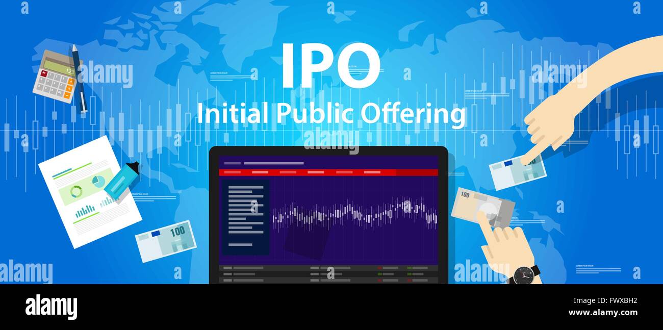 IPO initial public offering stocks market company Stock Vector