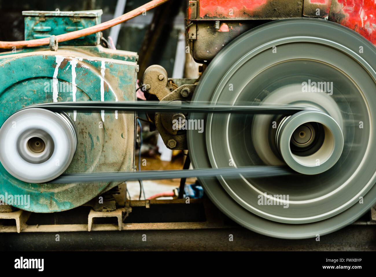 Spinning belt motor engine Stock Photo