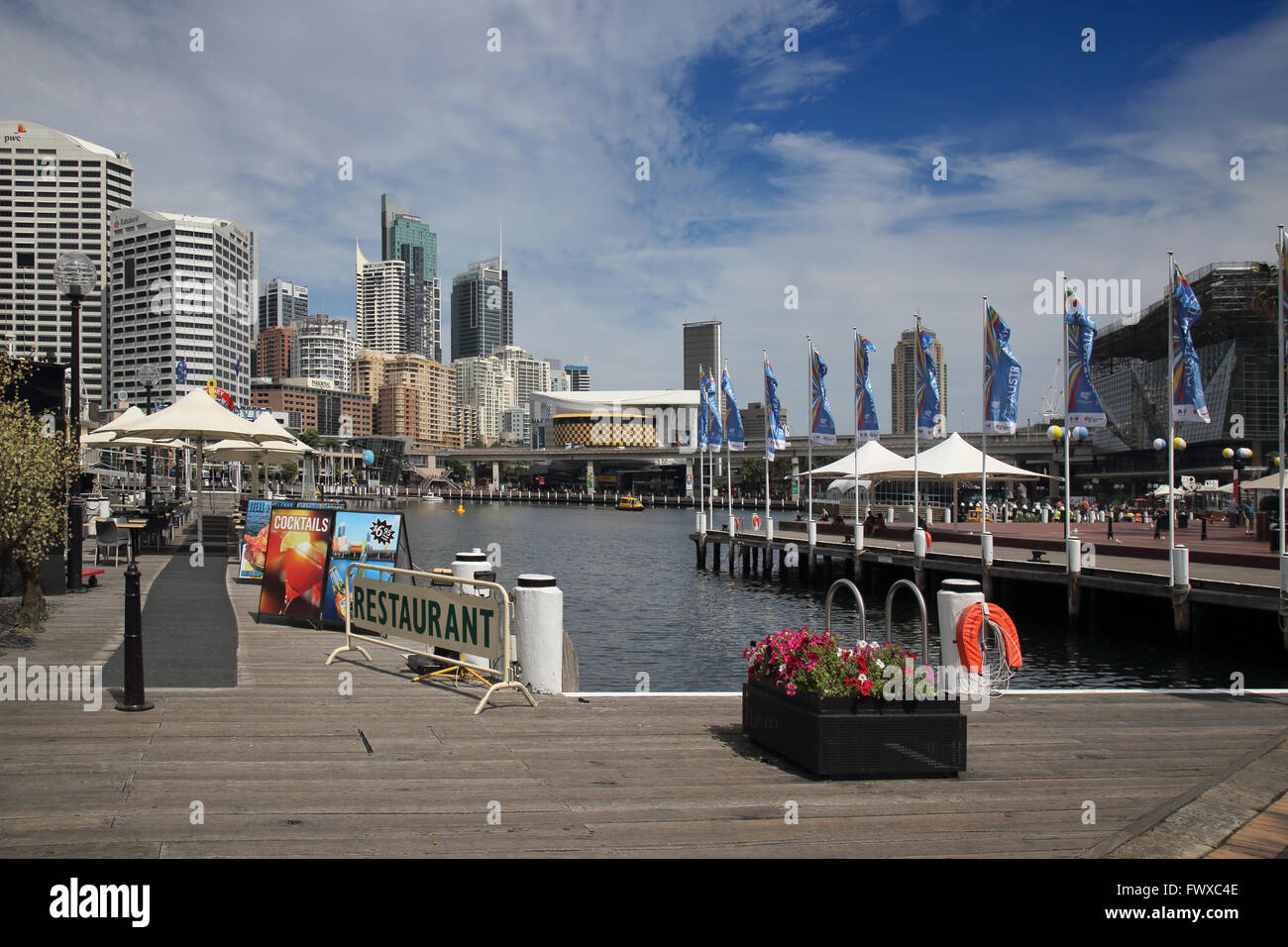 bars and restaurants in darling harbour in sydney australia Stock Photo