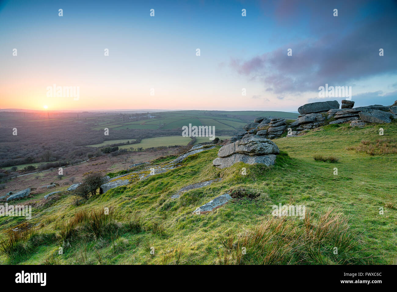 Slabs of granite at the top of Helman Tor near Bodmin in Cornwall Stock Photo
