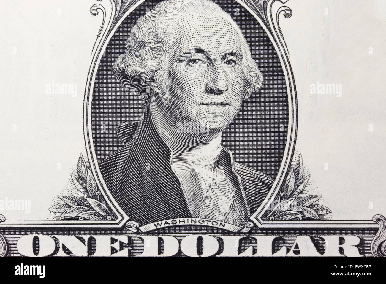 Detailed view of portrait George Washington on 1 dollar bill Stock ...