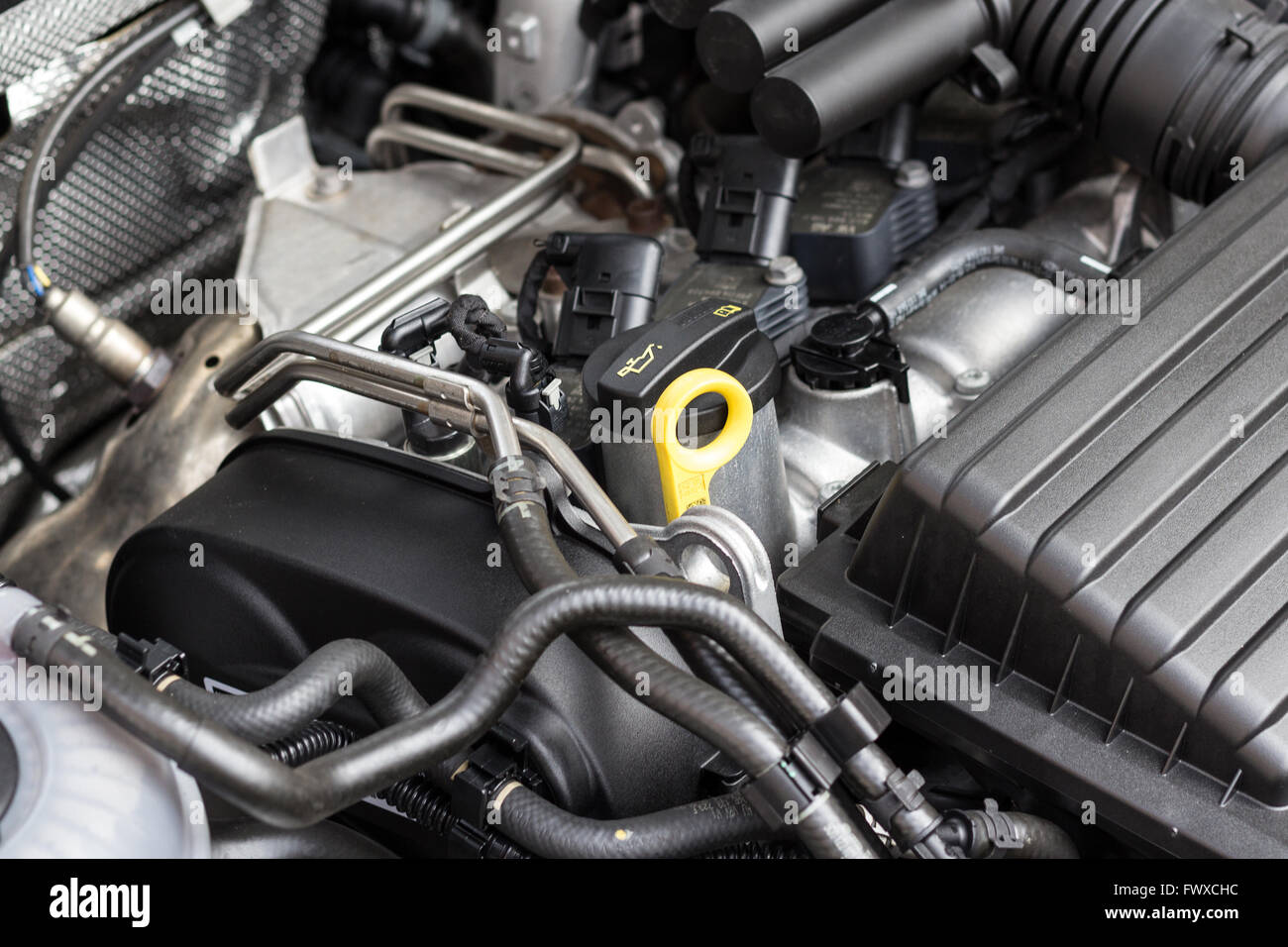 modern, clean car engine - motor  closeup Stock Photo