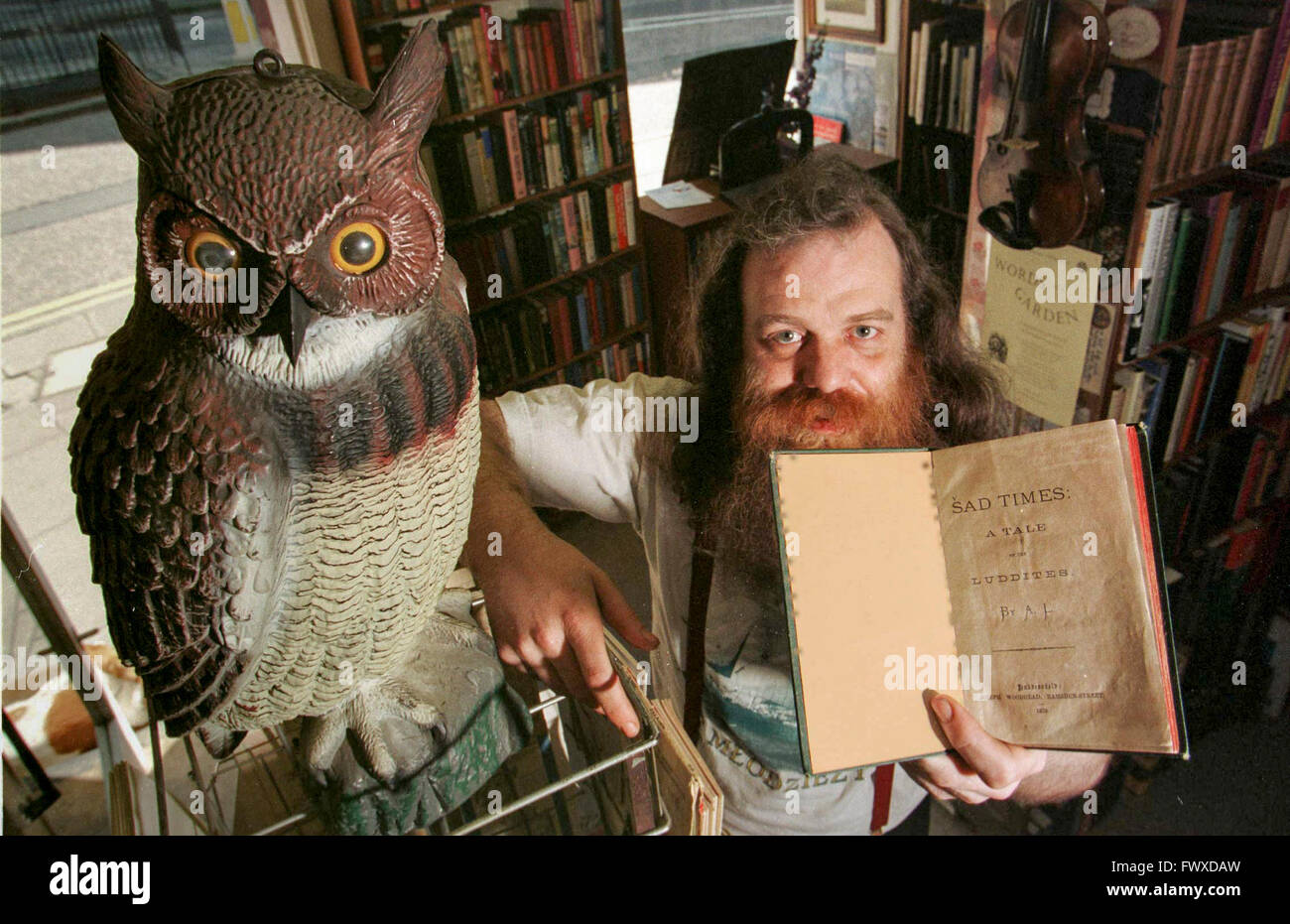 Antiquarian book seller in his book shop in Edinburgh. Stock Photo
