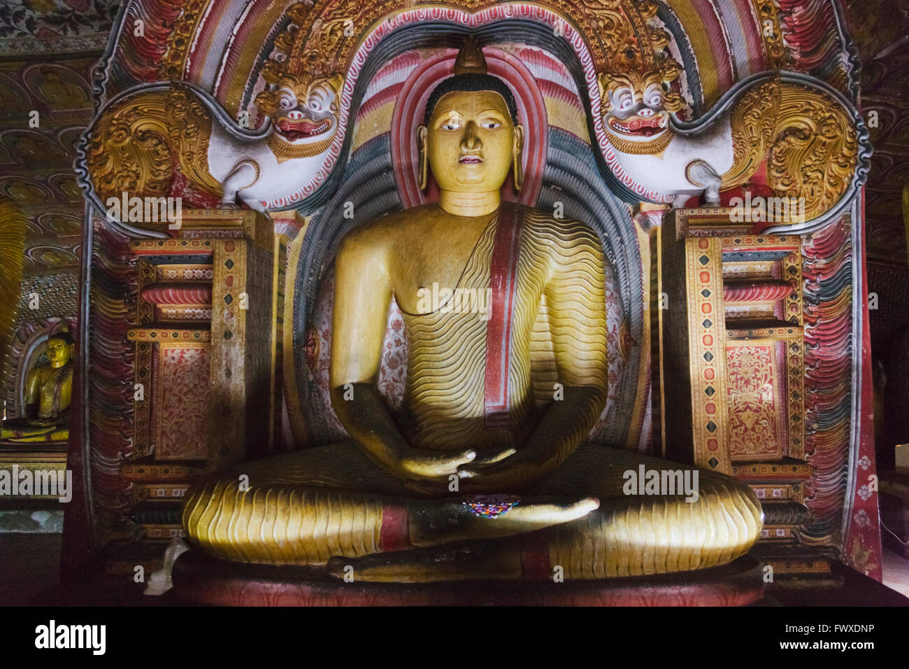 Buddhist statues in the cave monastery, Golden Temple of Dambulla, UNESCO World Heritage site, Sri Lanka Stock Photo