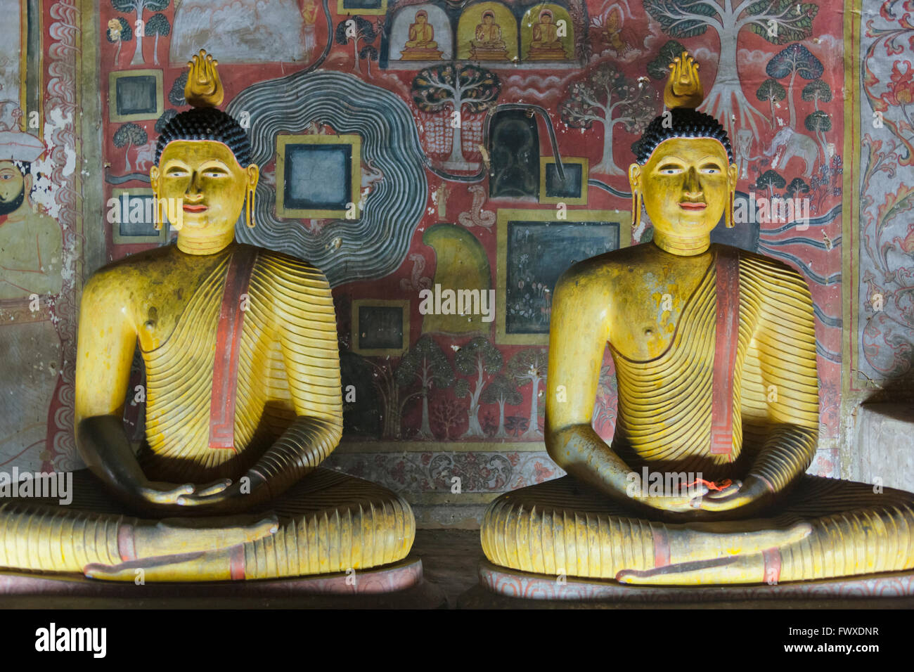 Buddhist statues in the cave monastery, Golden Temple of Dambulla, UNESCO World Heritage site, Sri Lanka Stock Photo