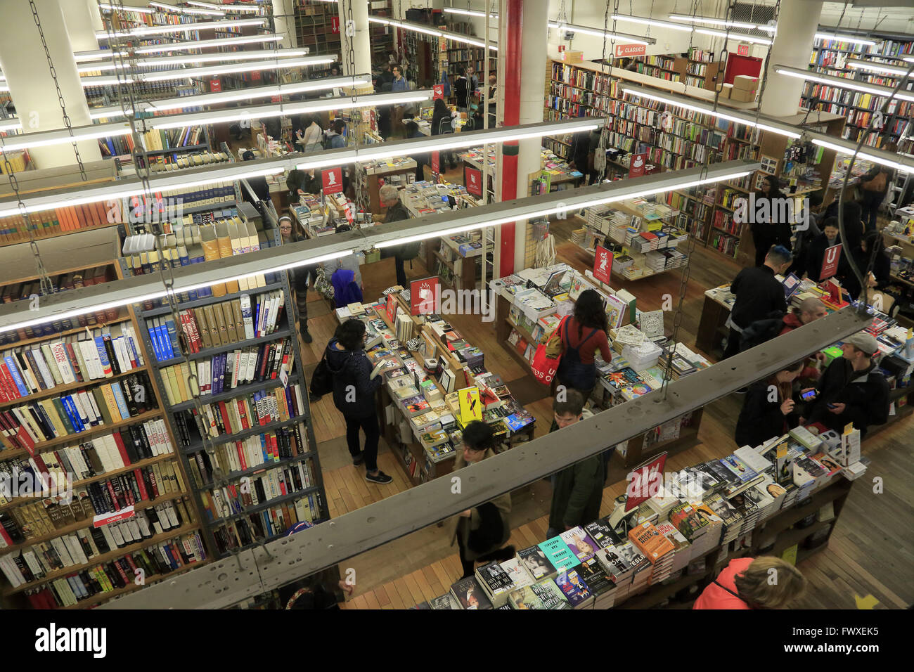 Interior view of famous Strand Bookstore in Greenwich Village