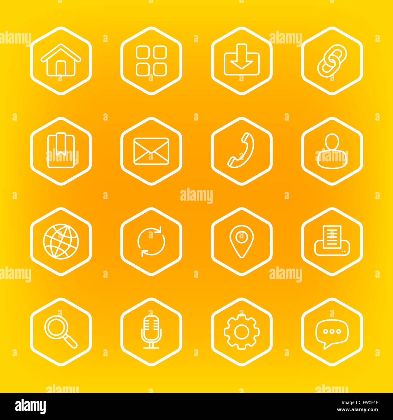 [JPEG] white line web icon set with hexagon frame for web design, UI ...