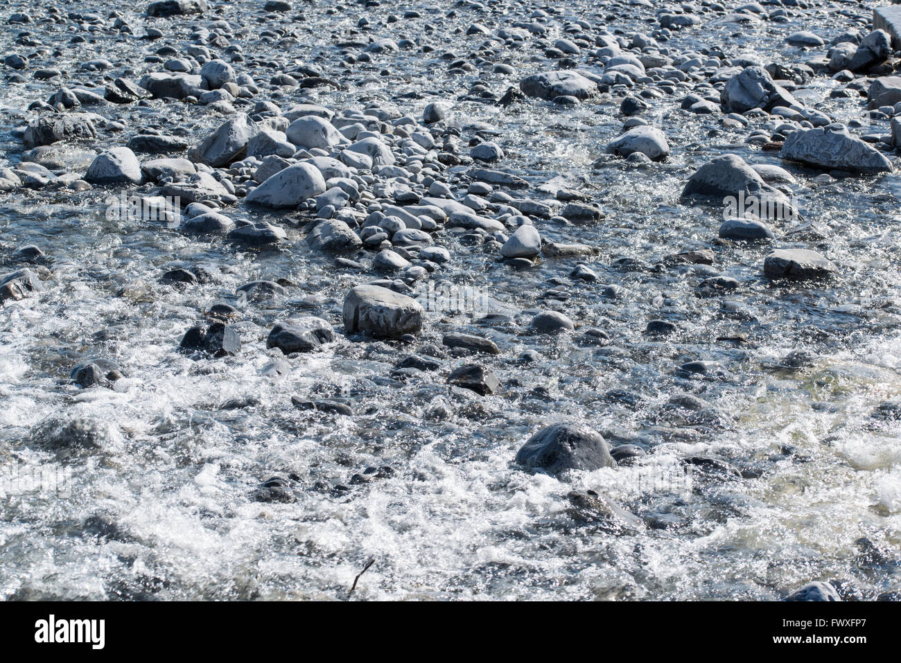 River flowing across a pebble beach. Stock Photo