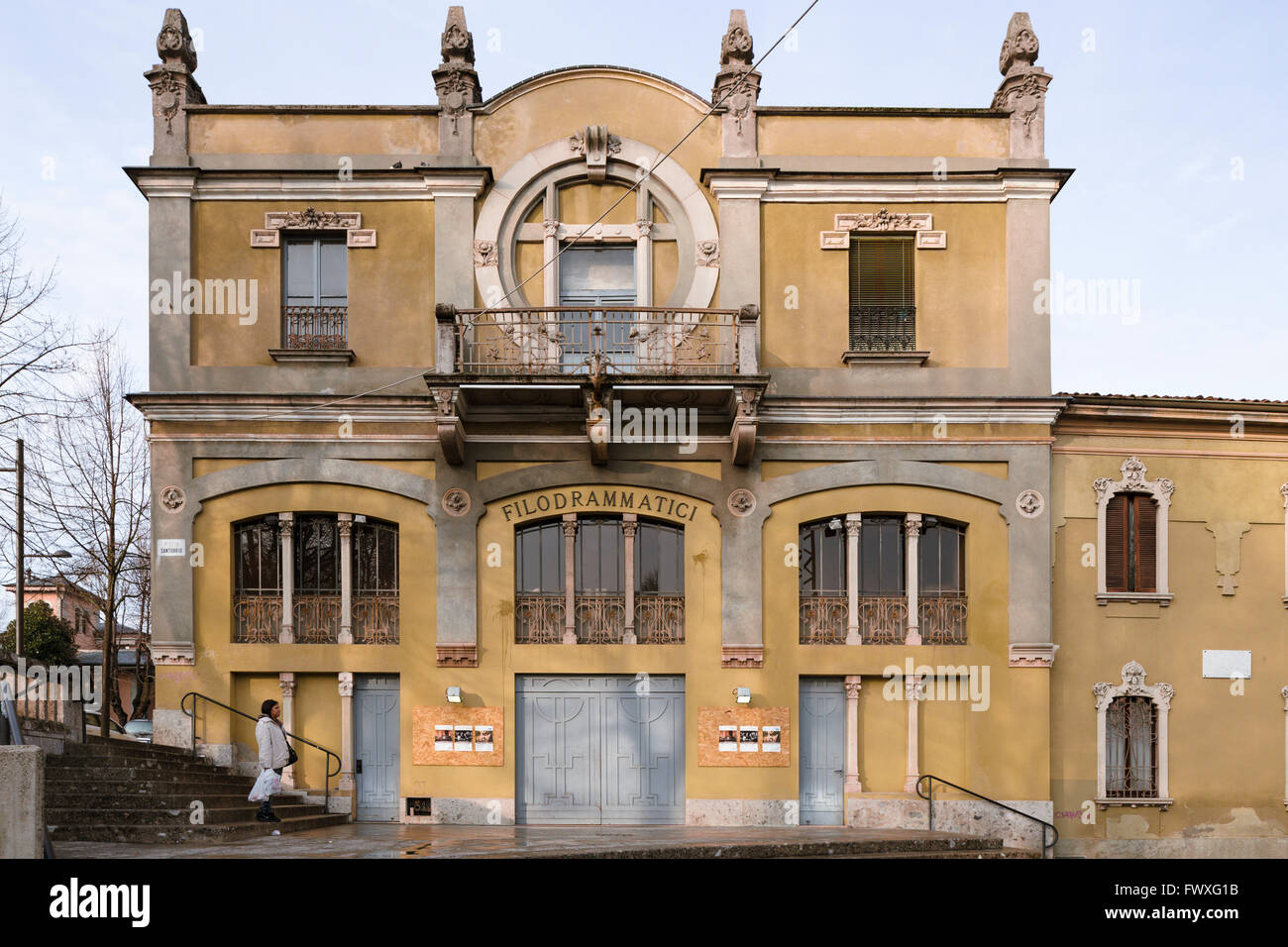 The Teatro Filodrammatici in Treviglio, a Stile Liberty (Art Nouveau) theatre of 1905 designed by Carlo Bedolini. Stock Photo